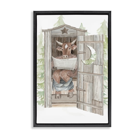 Stupell Industries Rustic Lodge Daily Moo Outhouse Reading Black Floating Frame Canvas Art, 17 x 25, by Cindy Jacobs