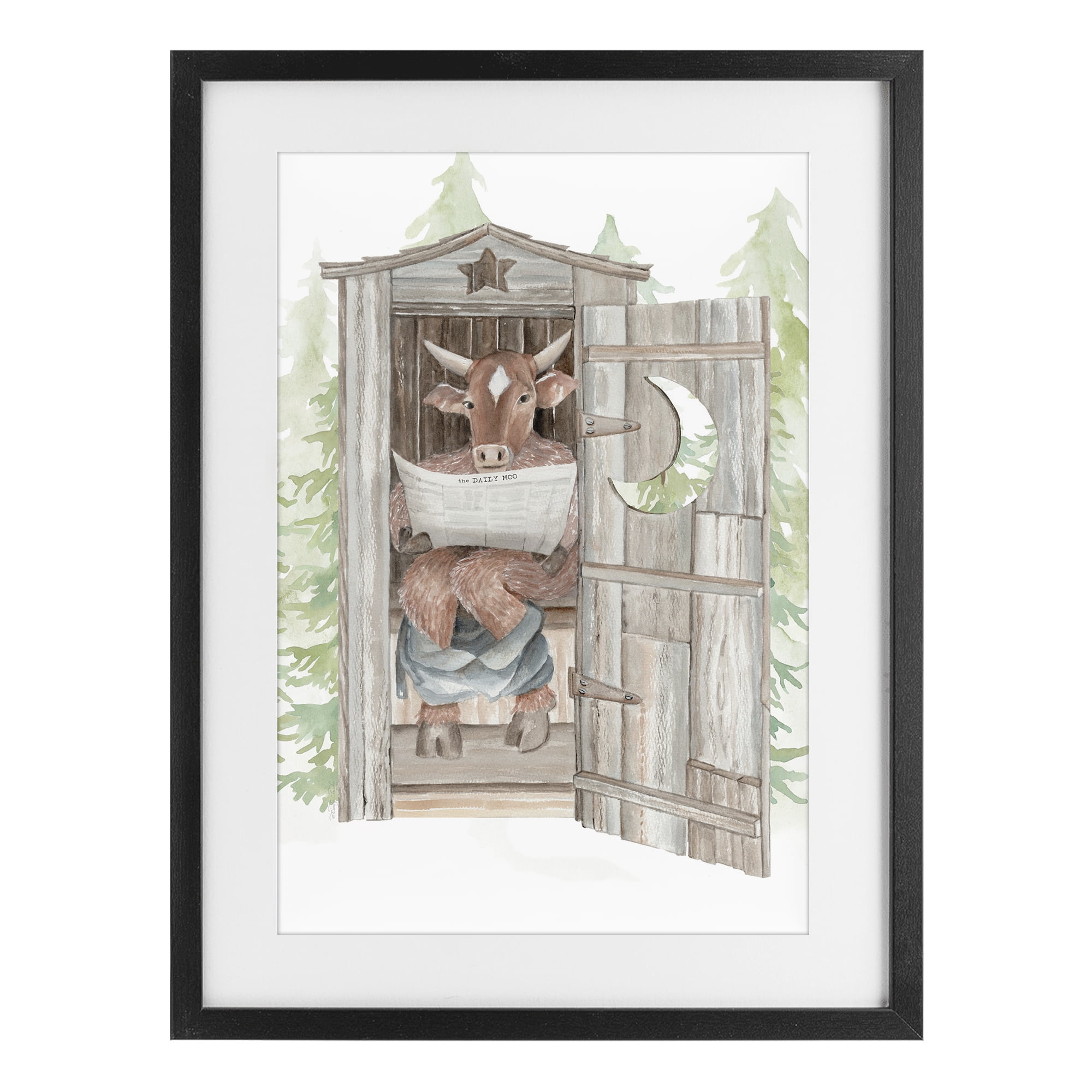 Stupell Industries Daily Moo Outhouse Reading Black Framed Print Under Glass, design by Cindy Jacobs