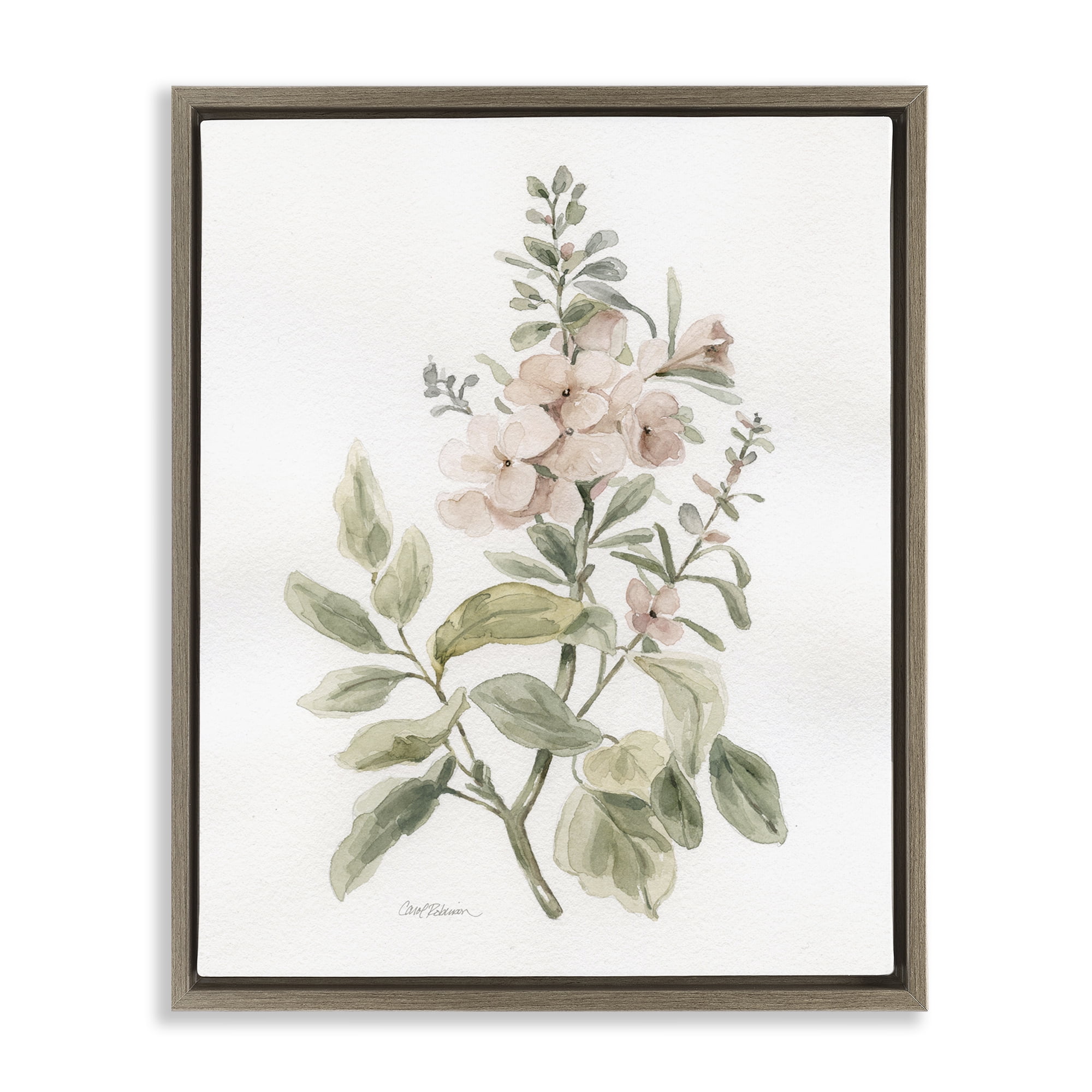Stupell Industries Dainty Blooming Botanical Plants & Flowers Painting Brown Floater Framed Canvas Art Print Wall Art, 17 x 21