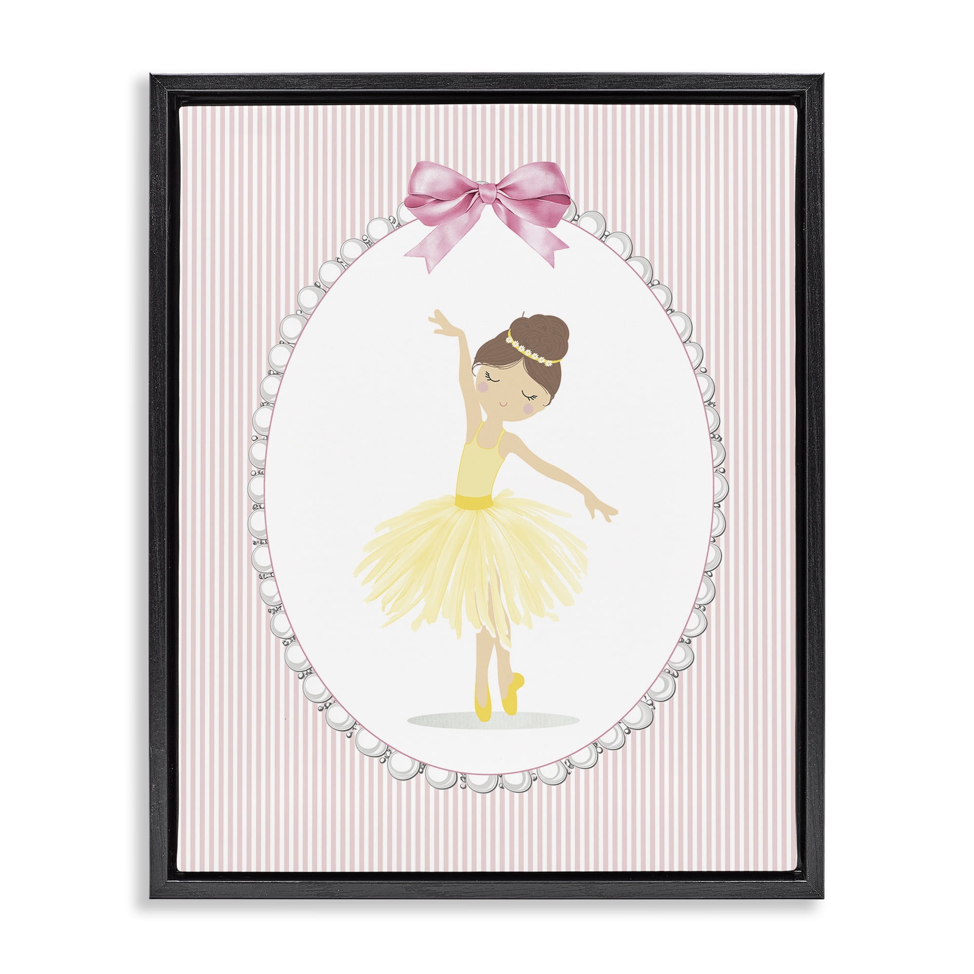 Stupell Industries Dainty Dance on Stripes Black Framed Floater Canvas Wall Art, design by Christine Simpson Art