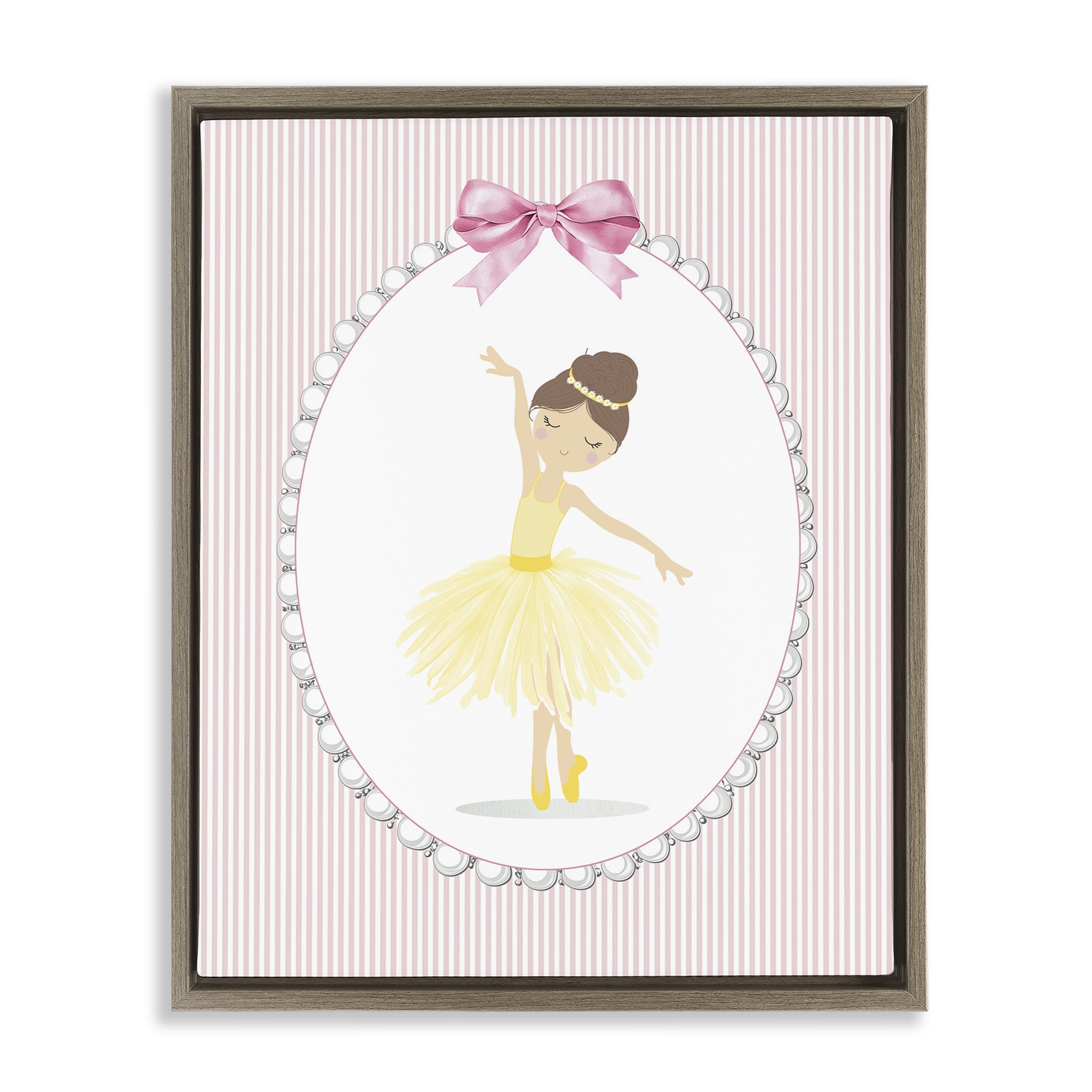 Stupell Industries Dainty Dance on Stripes Brown Framed Floater Canvas Wall Art, design by Christine Simpson Art