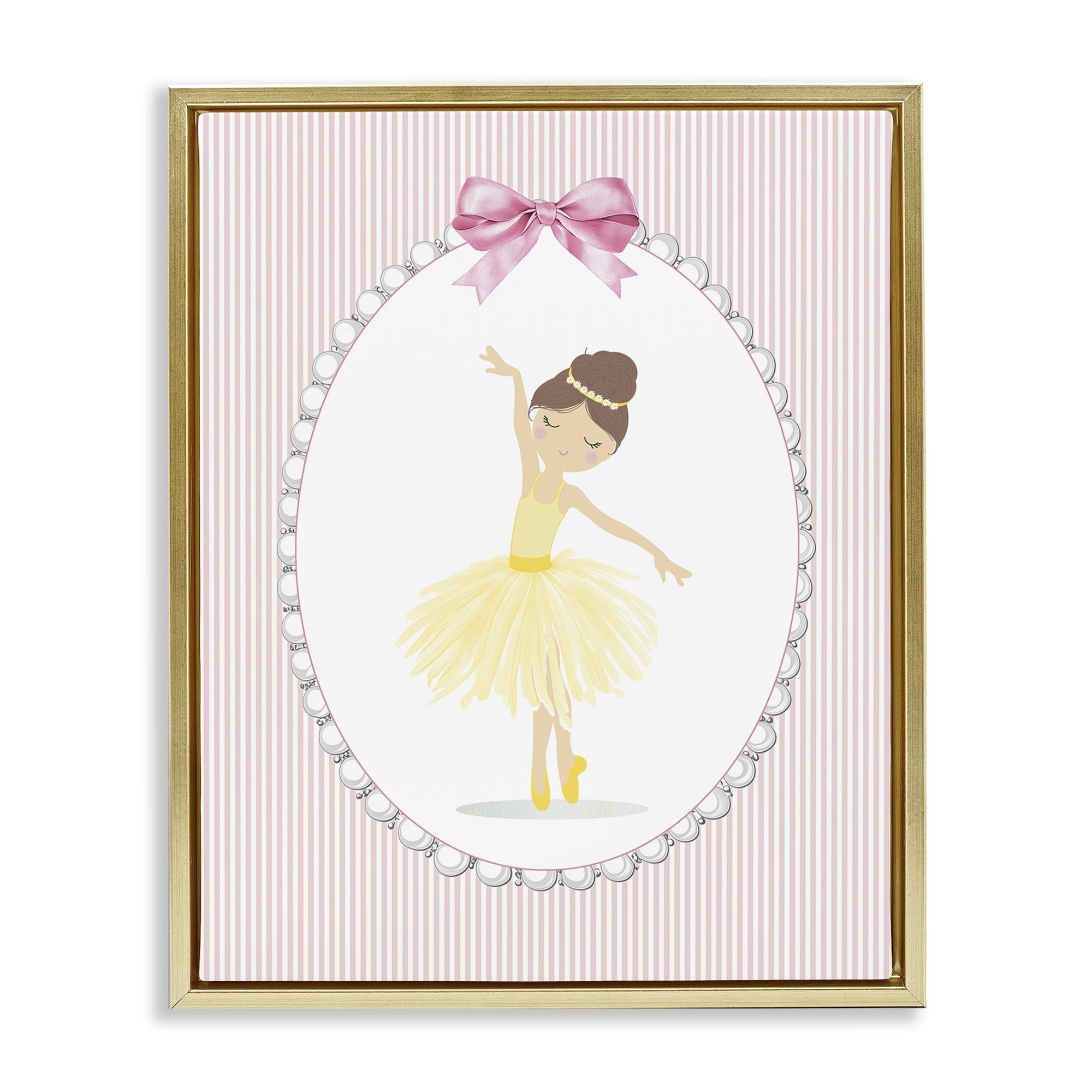 Stupell Industries Dainty Dance on Stripes Gold Framed Floater Canvas Wall Art, design by Christine Simpson Art