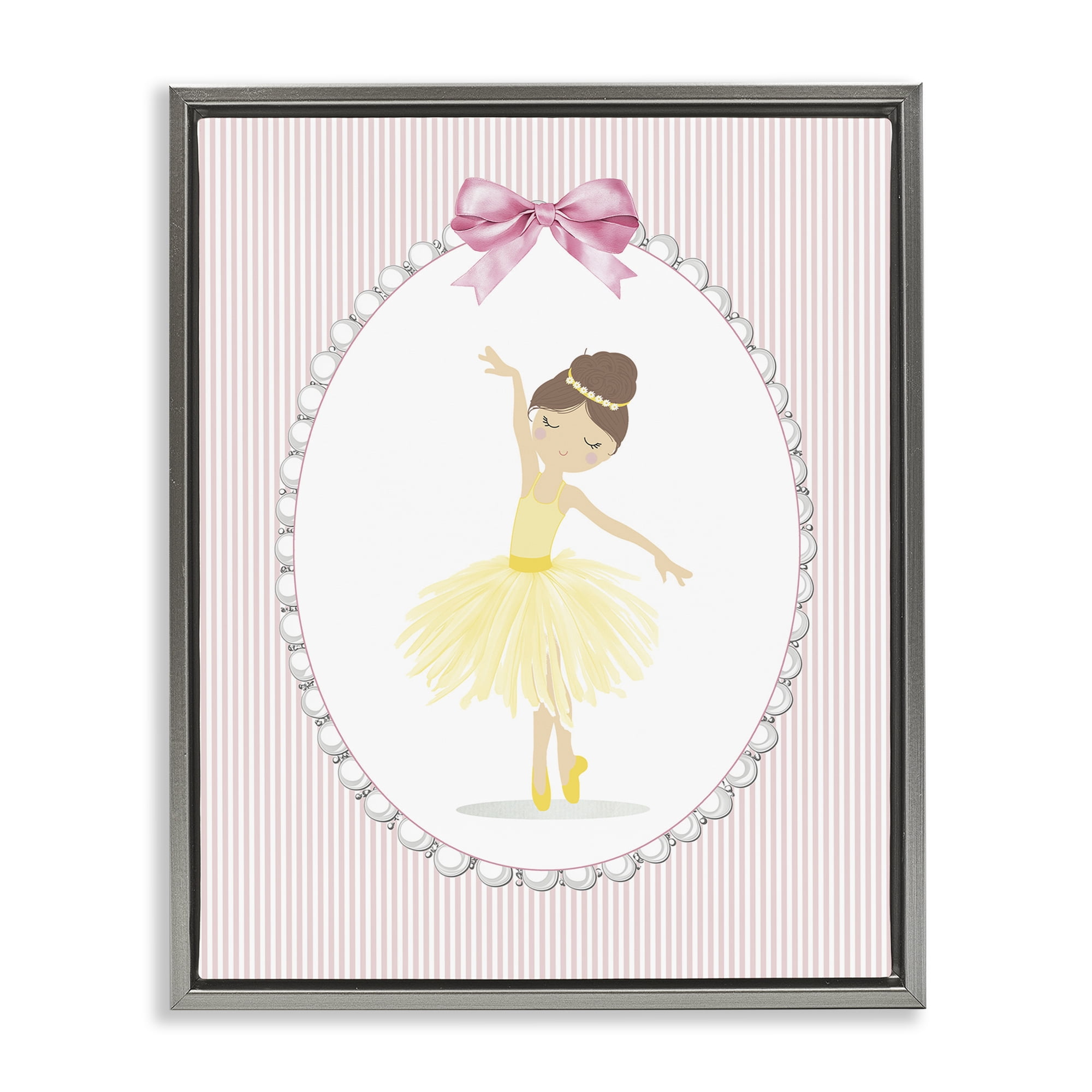 Stupell Industries Dainty Dance on Stripes Gray Framed Floater Canvas Wall Art, design by Christine Simpson Art