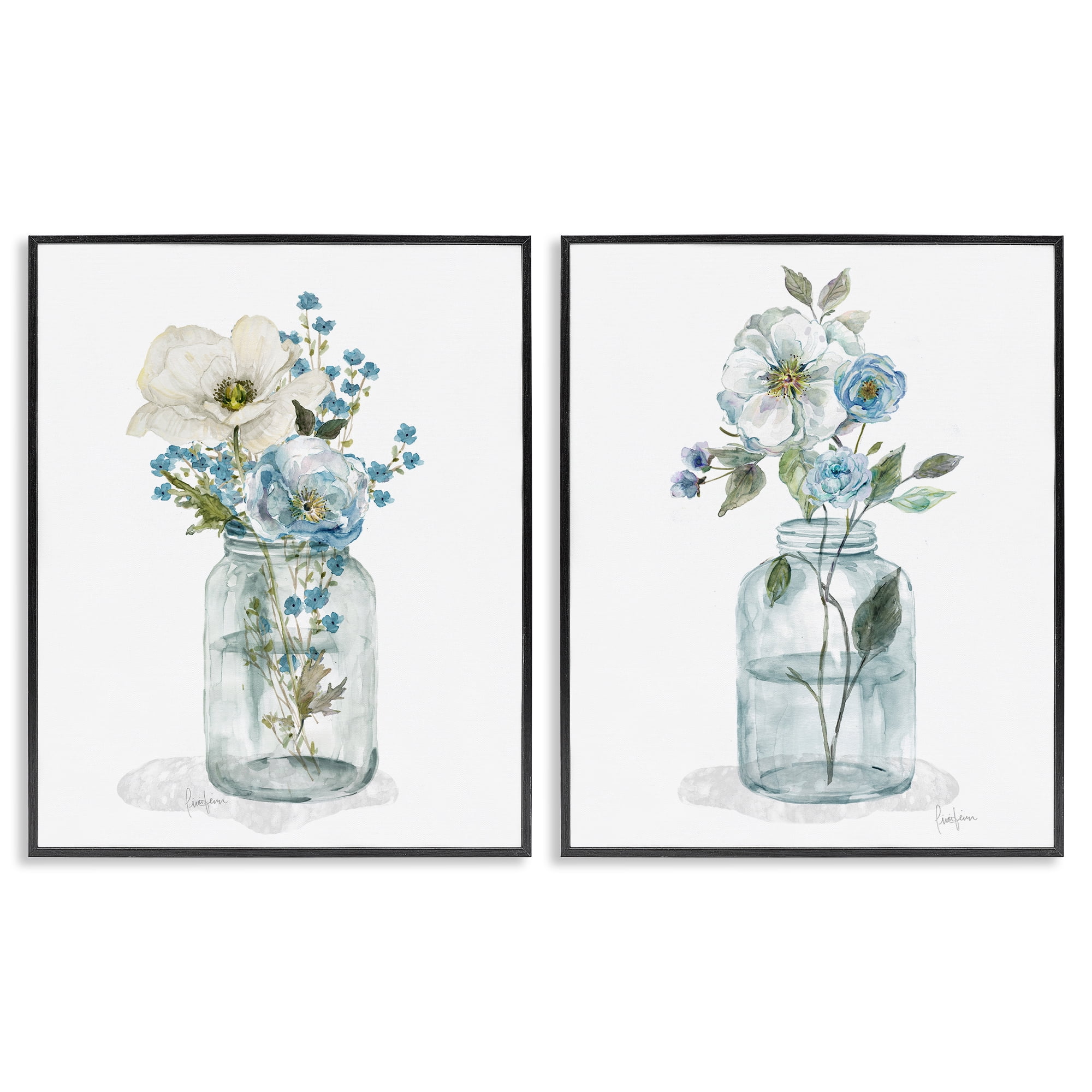 Stupell Industries Dainty Flowers in Jar Plants & Flowers Painting Black Framed Art Print Wall Art, 16 x 20, Set of 2