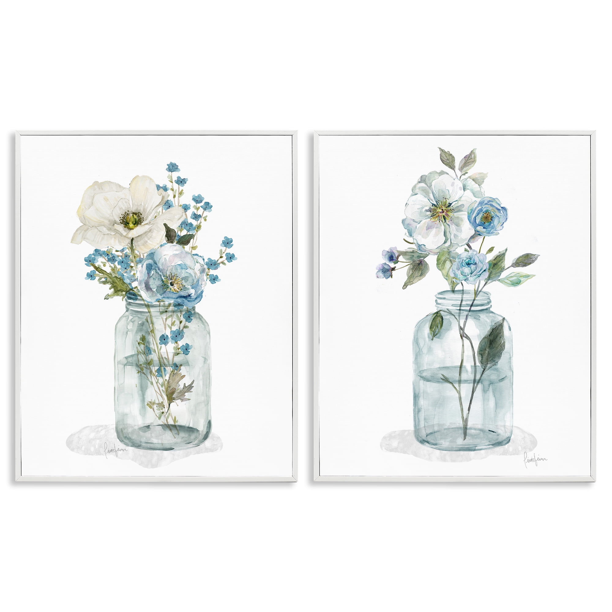 Stupell Industries Dainty Flowers in Jar Plants & Flowers Painting White Framed Art Print Wall Art, 16 x 20, Set of 2