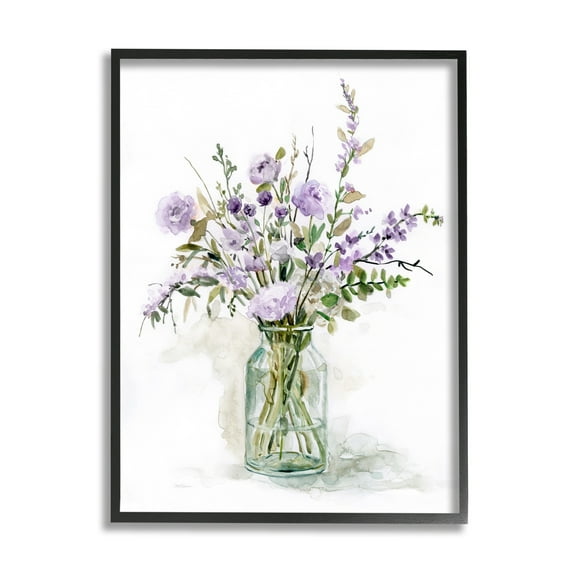 Stupell Industries Dainty Lavender Blooms Arrangement Classic Glass Vase Graphic Art Black Framed Art Print Wall Art, Design by Carol Robinson
