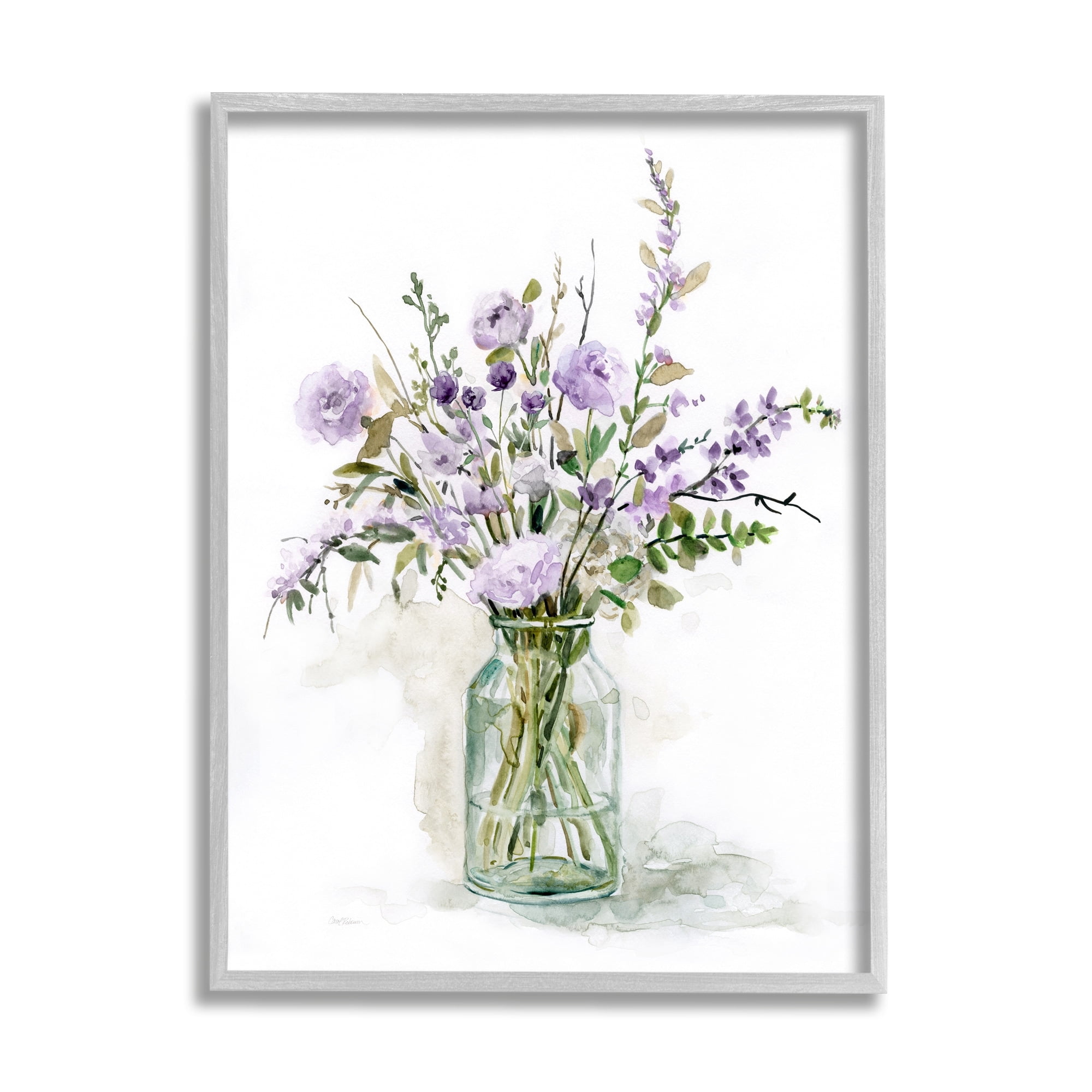 Stupell Industries Dainty Lavender Blooms Arrangement Classic Glass Vase Graphic Art Gray Framed Art Print Wall Art, Design by Carol Robinson