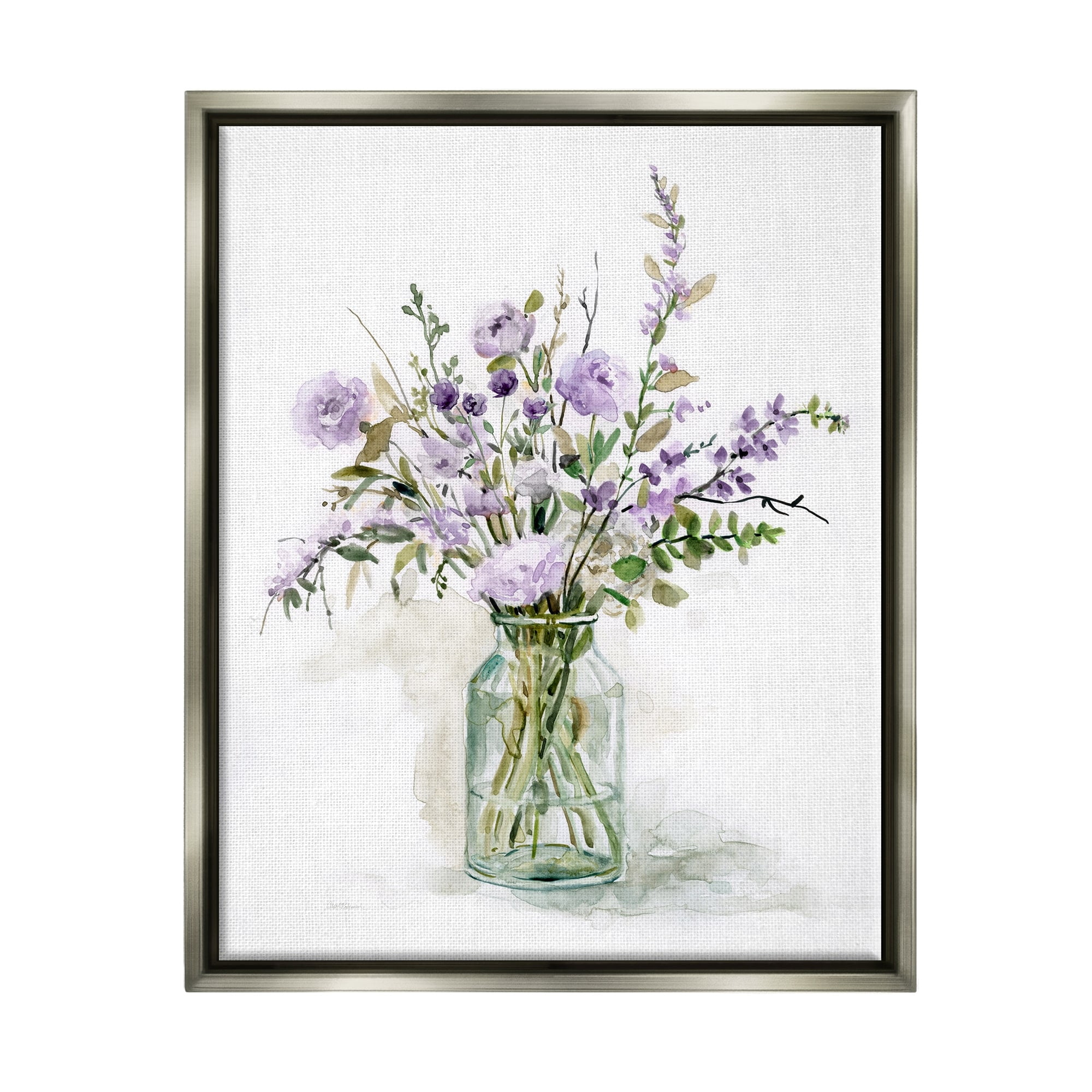 Stupell Industries Dainty Lavender Blooms Arrangement Classic Glass Vase Graphic Art Luster Gray Floating Framed Canvas Print Wall Art, Design by Carol Robinson