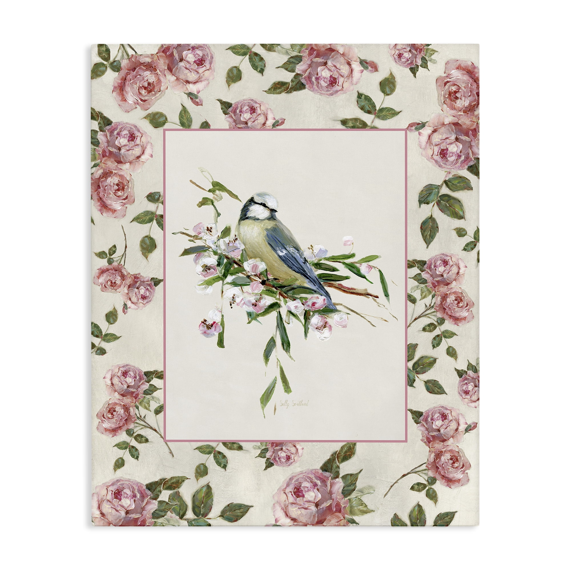 Stupell Industries Dainty Roses & Perched Bird Canvas Wall Art, design by Sally Swatland