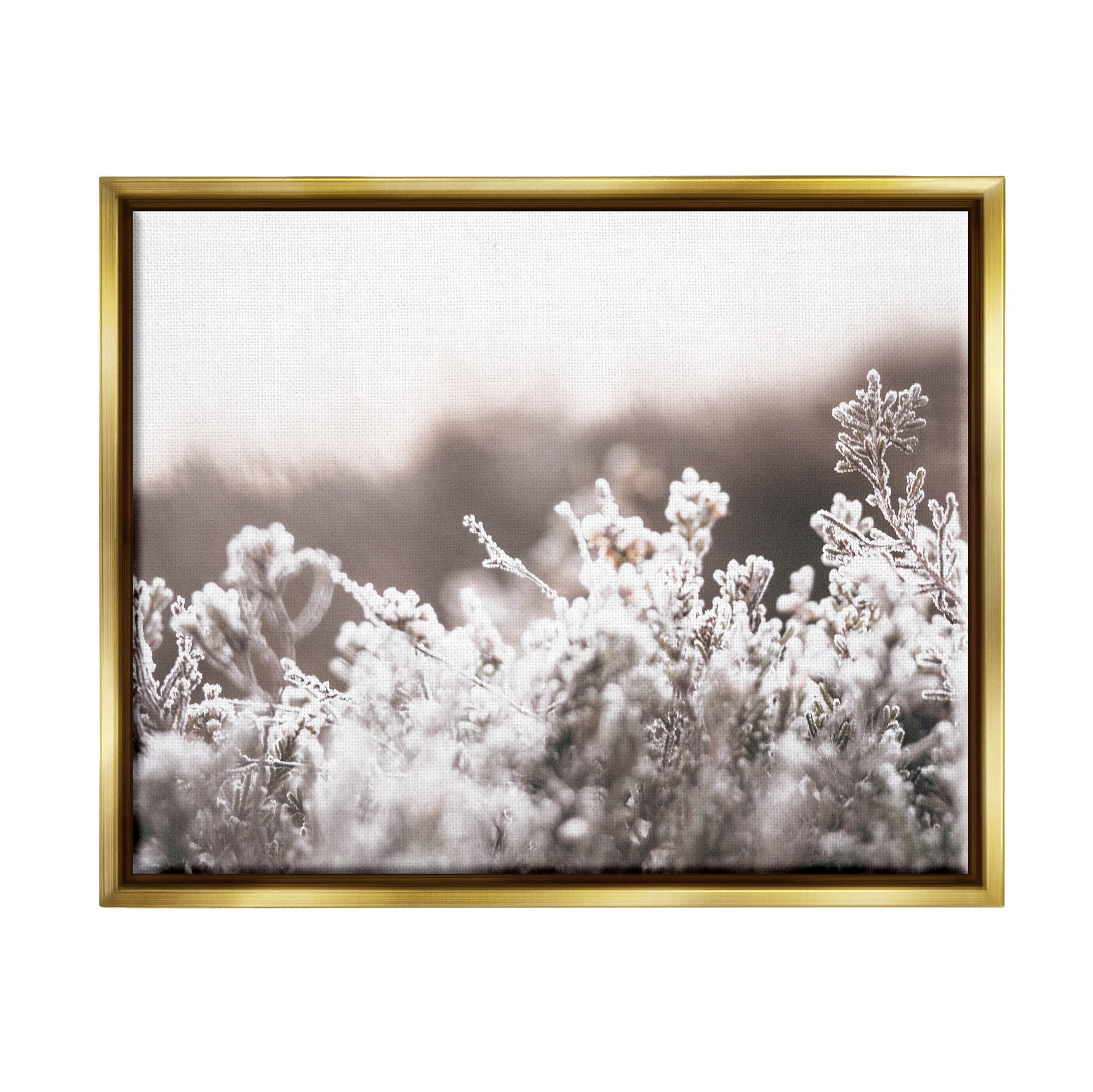 Stupell Industries Dainty Winter Blossoms Botanical Blooms Photograph Metallic Gold Floating Framed Canvas Print Wall Art, Design by Leah Straatsma