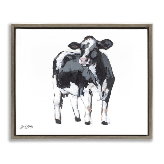 Stupell Industries Dairy Cow Gazing Brown Framed Floater Canvas Wall Art design by Sara Baker, 25 x 31