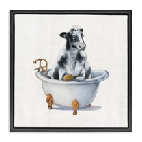 Stupell Industries Dairy Cow in Bathtub Animals & Insects Painting Black Floater Framed Canvas Art Print Wall Art, 18 x 18
