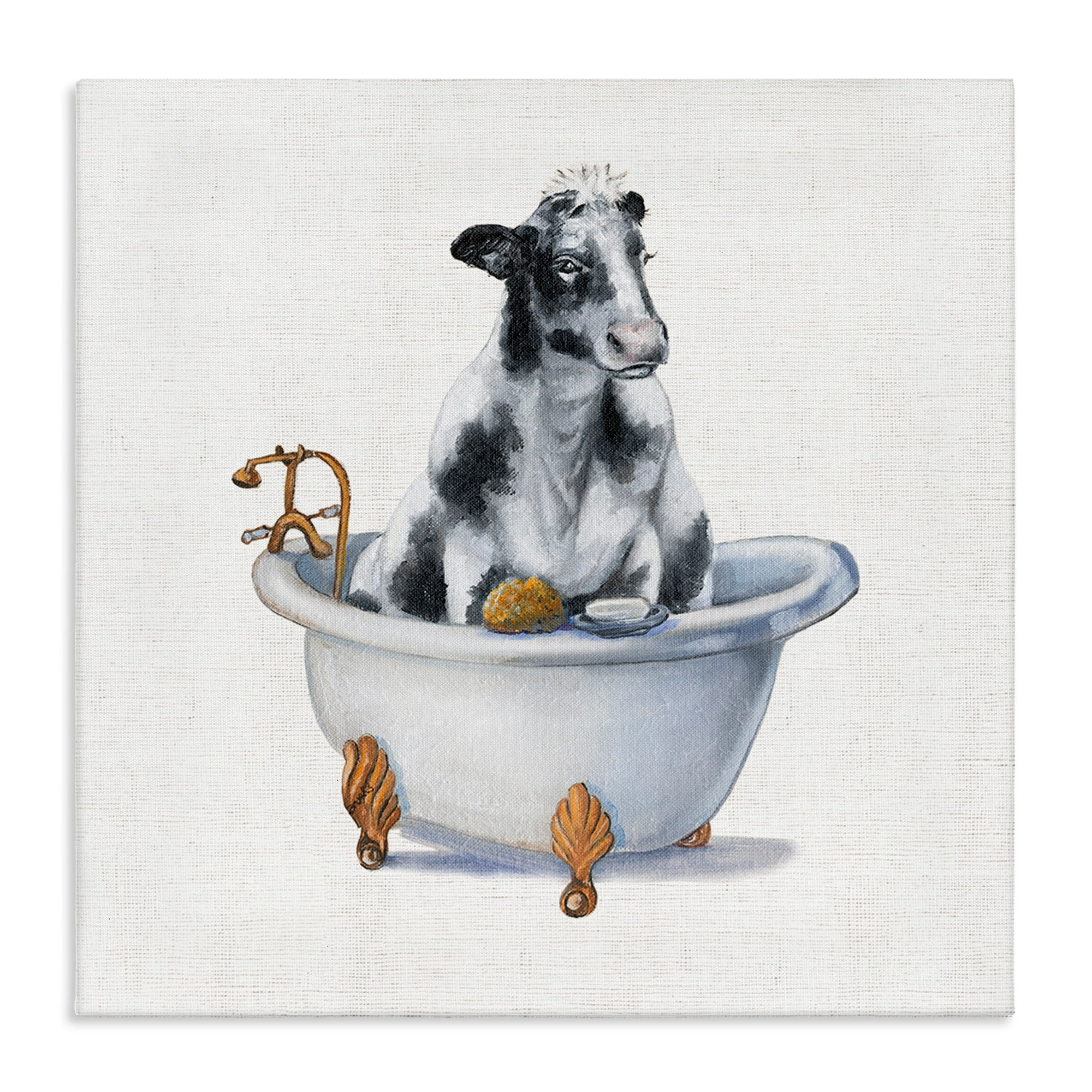Stupell Industries Dairy Cow in Bathtub Country Farm Animal Animals & Insects Painting Gallery Wrapped Canvas Print Wall Art, 30 x 30