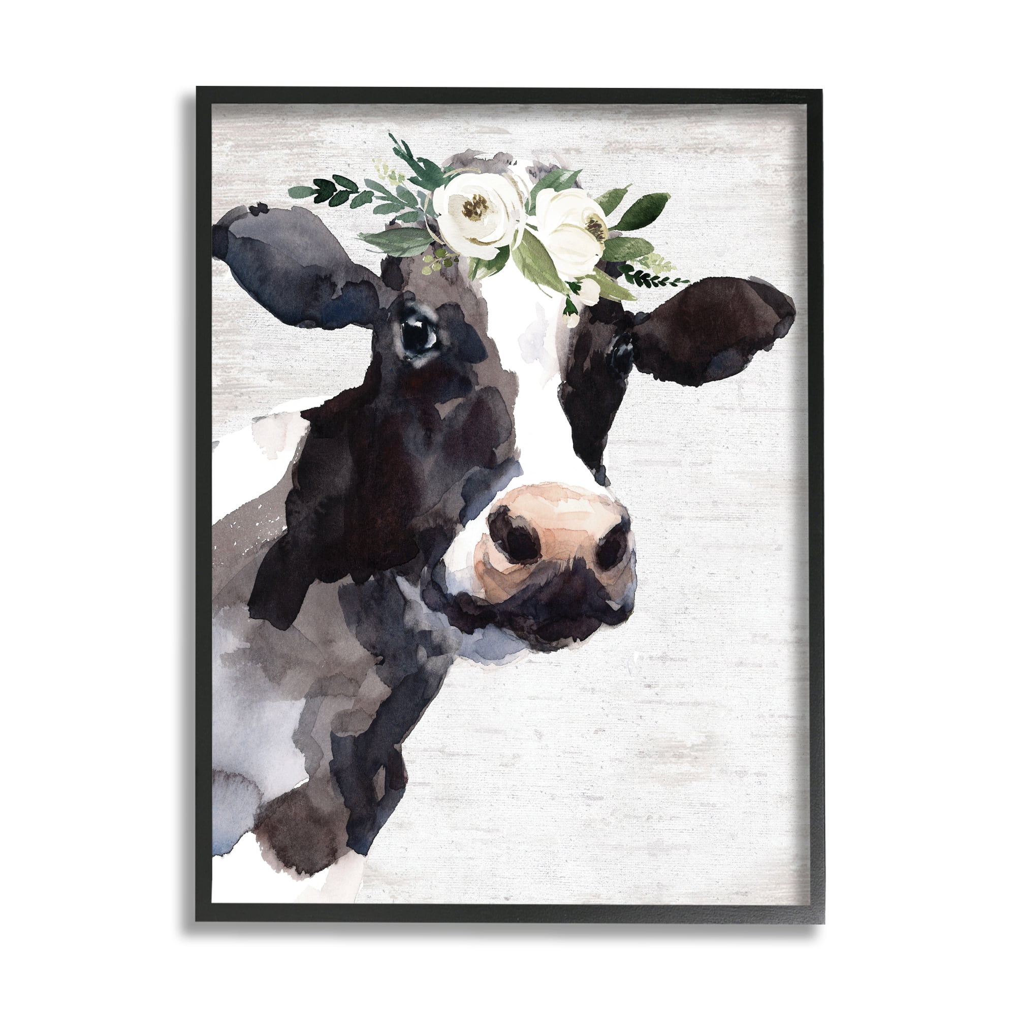 Stupell Industries Dairy Farm Cow Boho Floral Crown Charming Animal, 11 x 14, Design by Lettered and Lined