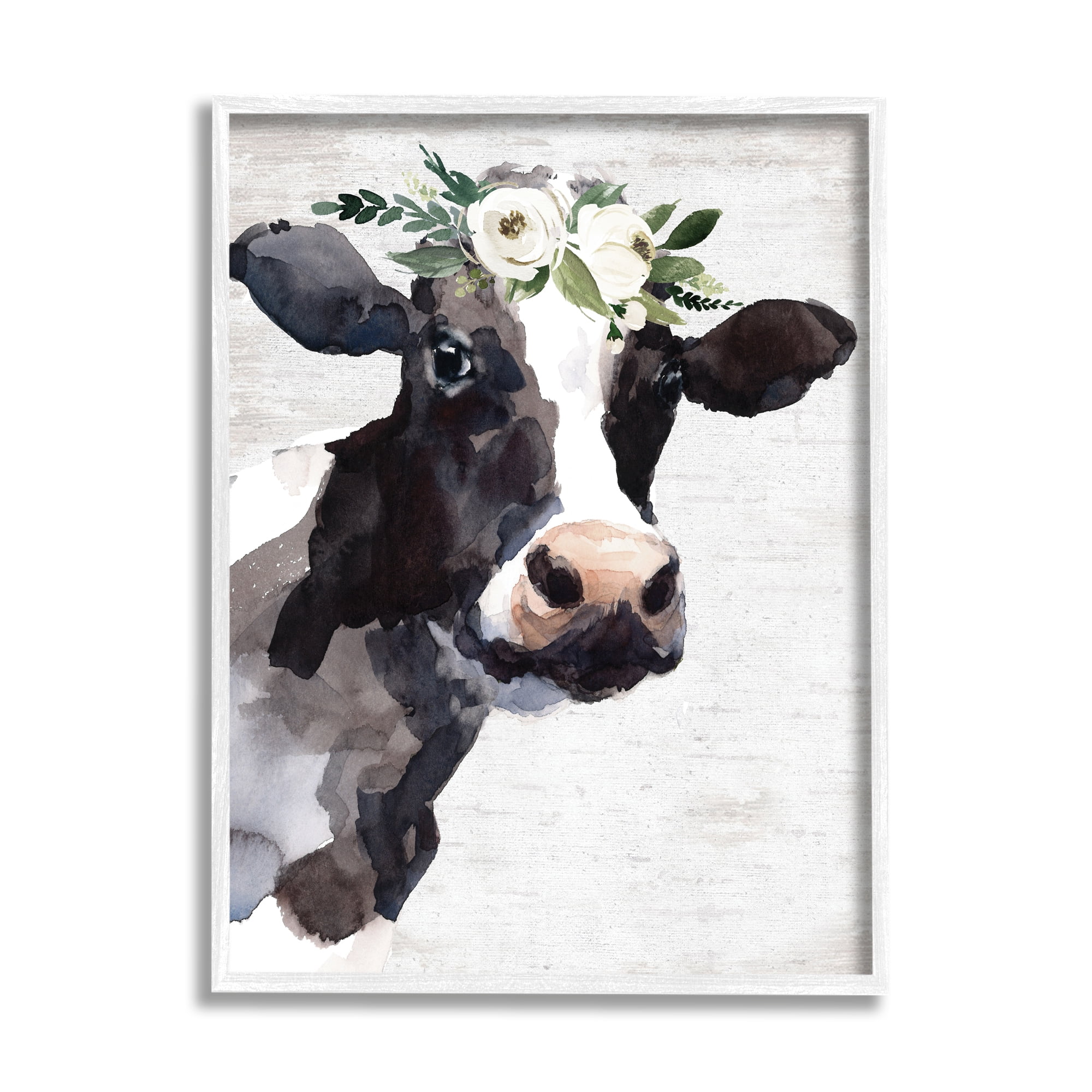 Stupell Industries Dairy Farm Cow Boho Floral Crown Charming Animal, 16 x 20, Design by Lettered and Lined