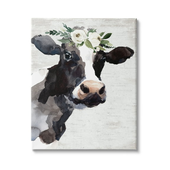 Stupell Industries Dairy Farm Cow Boho Floral Crown Charming Animal, 16 x 20, Design by Lettered and Lined