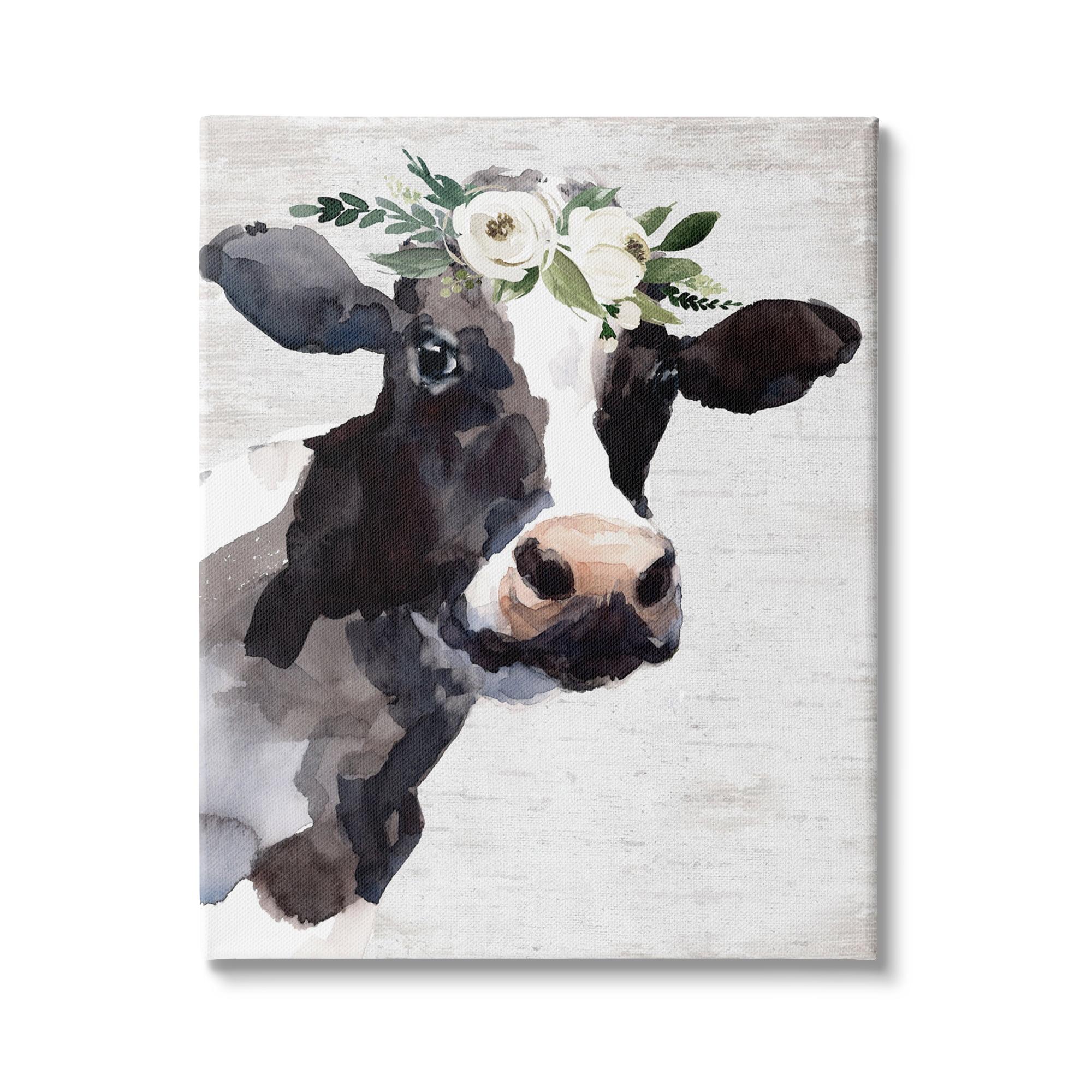 Stupell Industries Dairy Farm Cow Boho Floral Crown Charming Animal, 30 x 40, Design by Lettered and Lined