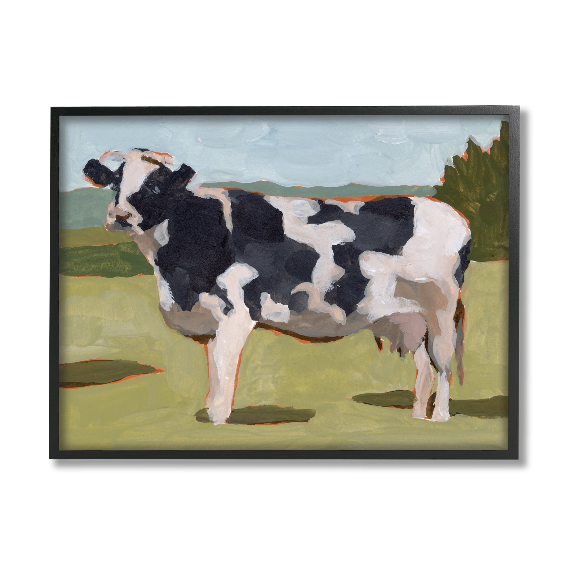 Black and White Cow Print on Canvas with Black Frame, 14 x 11
