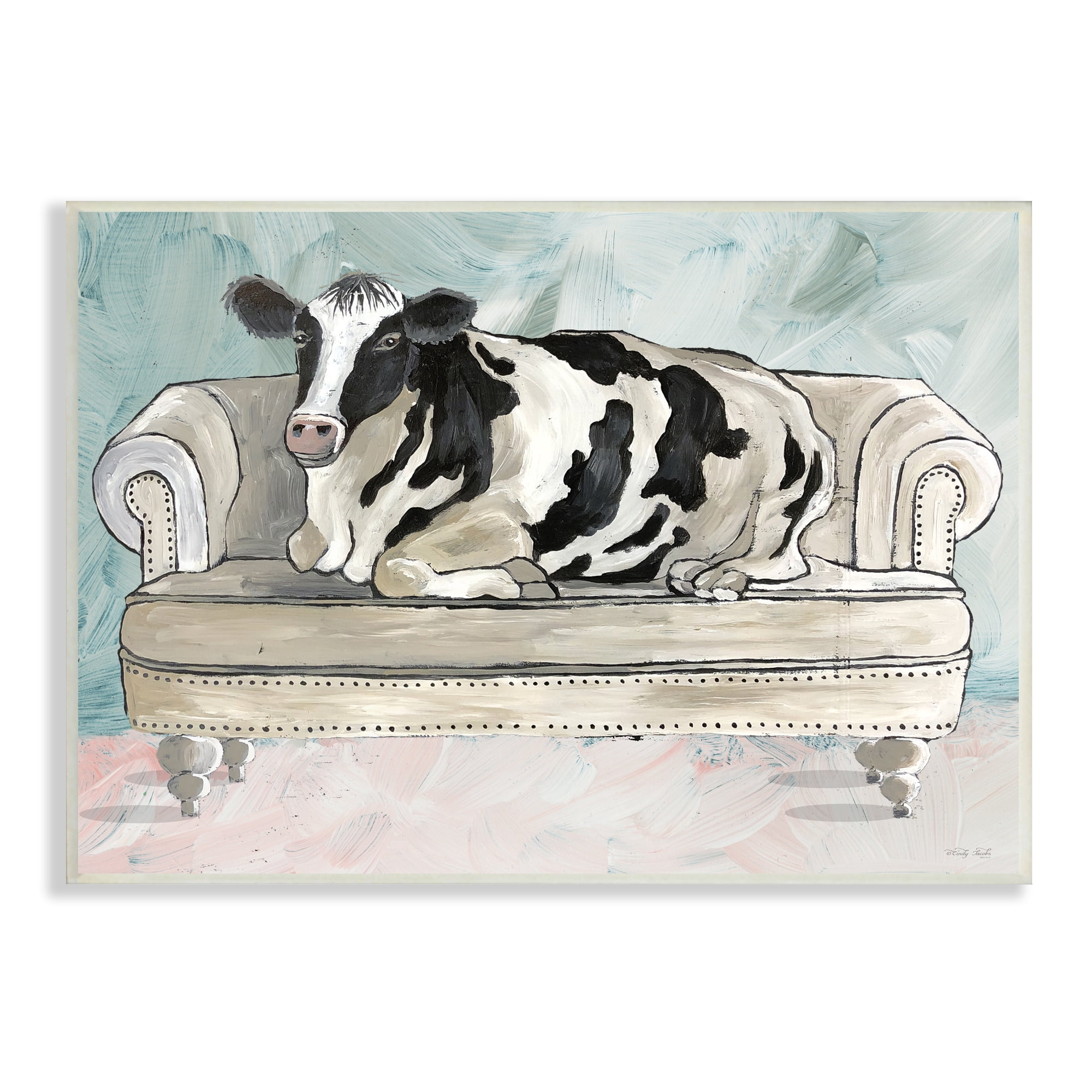 Stupell Industries Dairy Farm Cow Resting Glam Couch Green Grey, 15 x 10, Design by Cindy Jacobs
