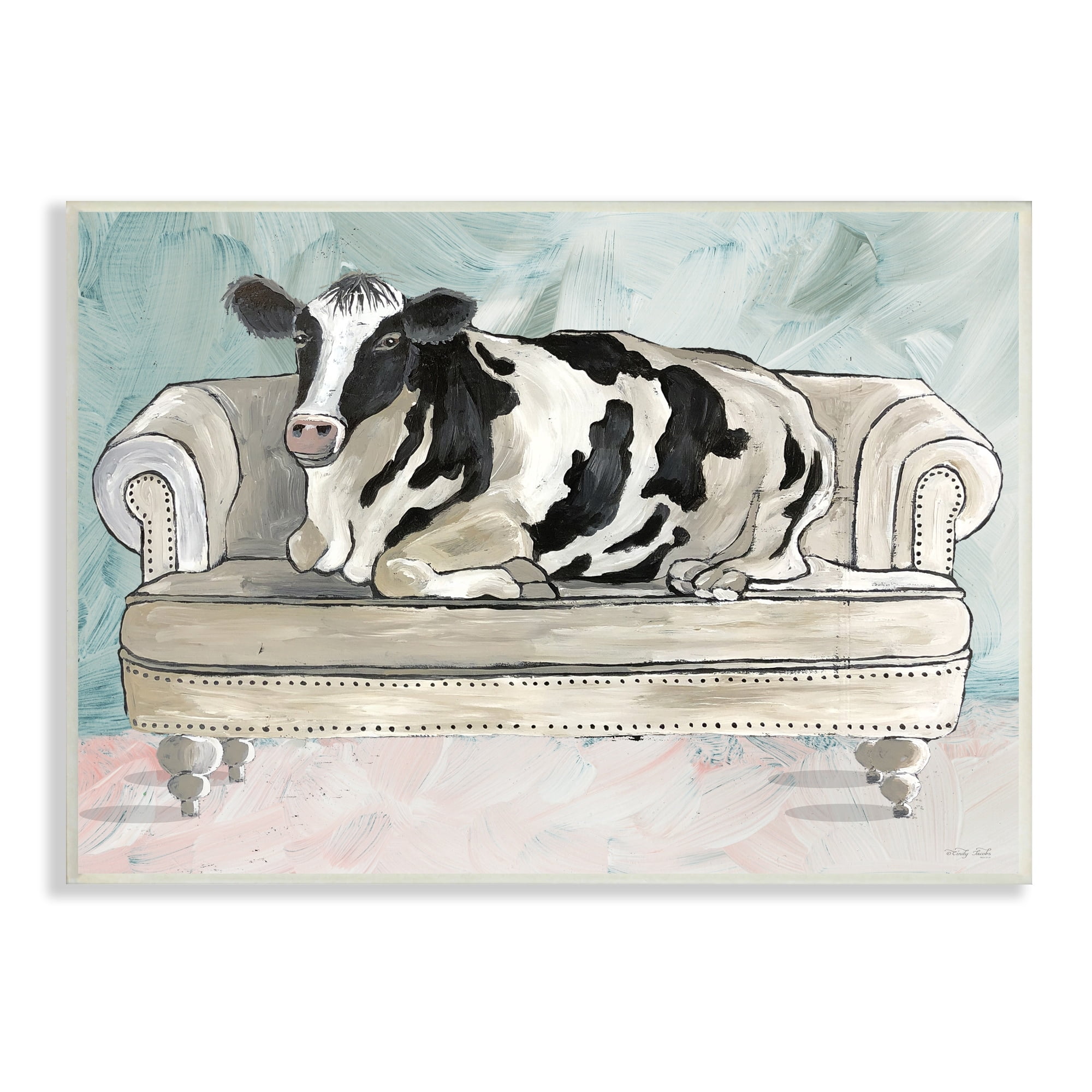 Stupell Industries Dairy Farm Cow Resting Glam Couch Green Grey, 19 x 13, Design by Cindy Jacobs