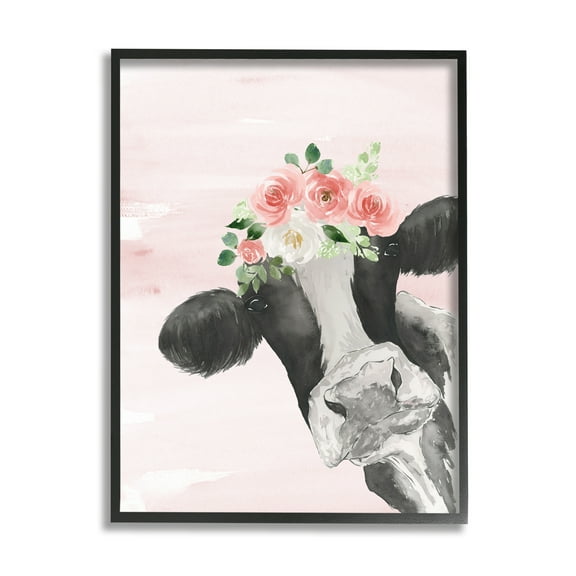 Stupell Industries Dairy Farm Cow Watercolor Portrait Pink Floral Crown, 11 x 14, Design by Lucille Price