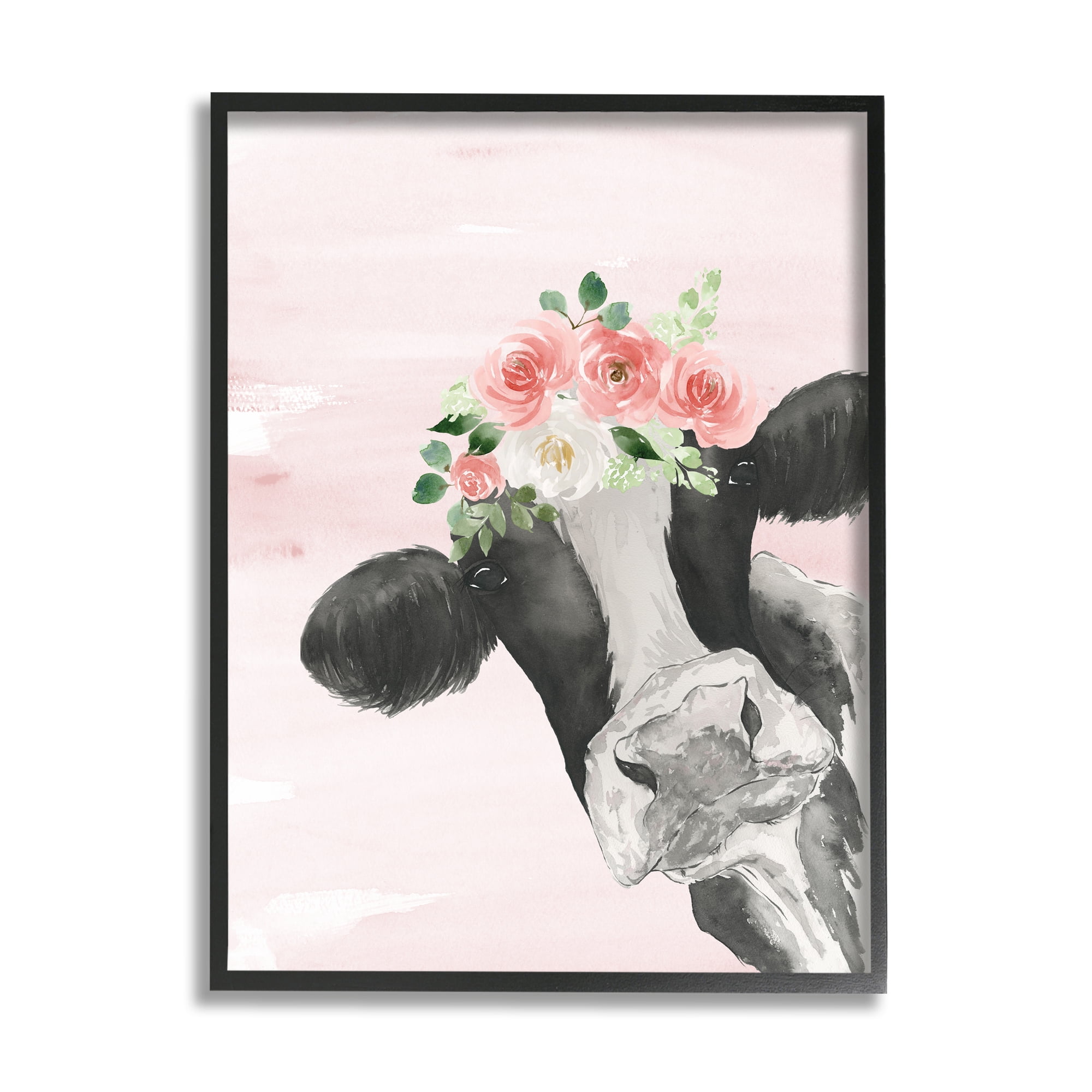 Dairy Farm Cow Watercolor Portrait Pink Floral Crown Canvas Print