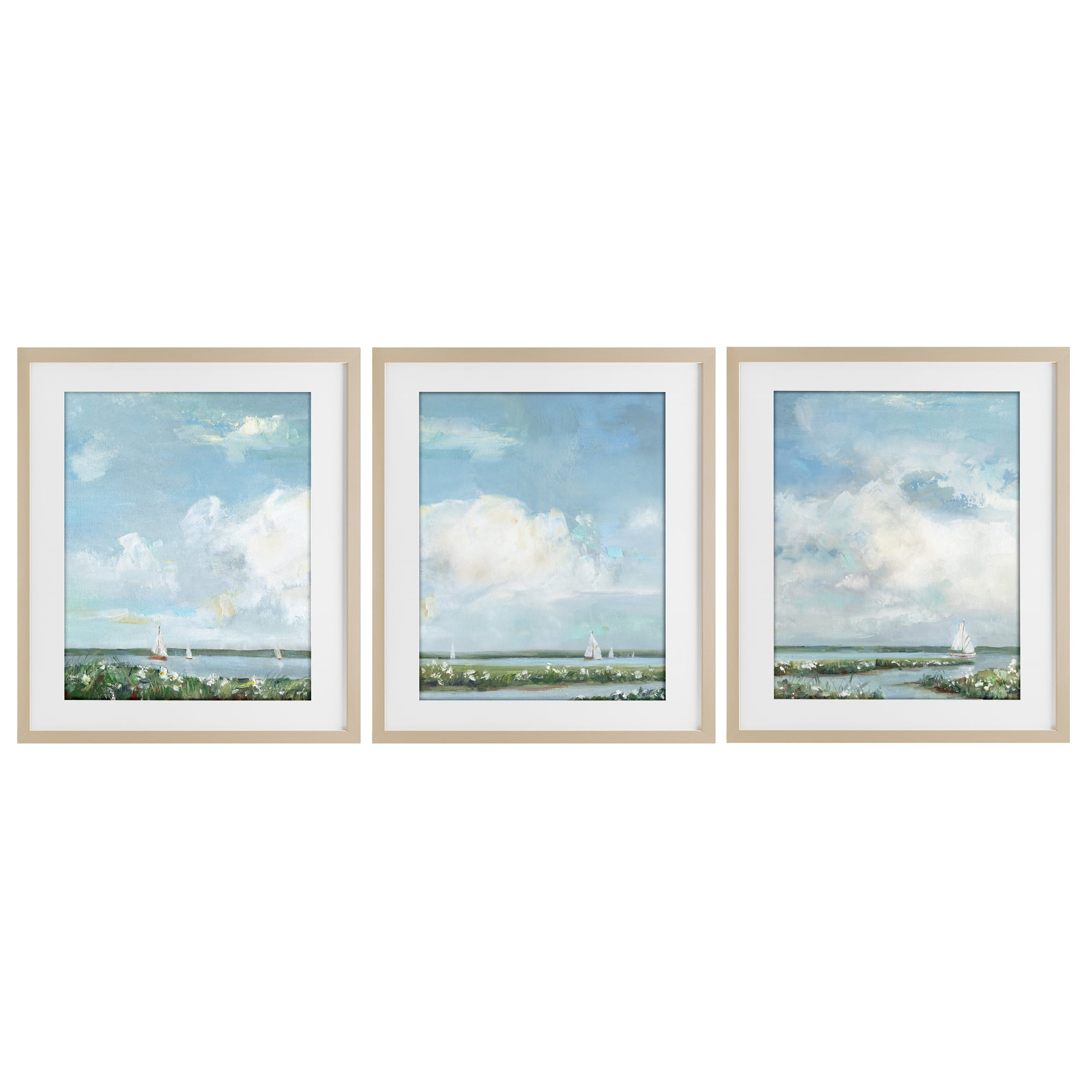 Stupell Industries Daisies Along Calm Coastline 3 Piece Birch Framed Print Under Glass Set, design by Sally Swatland