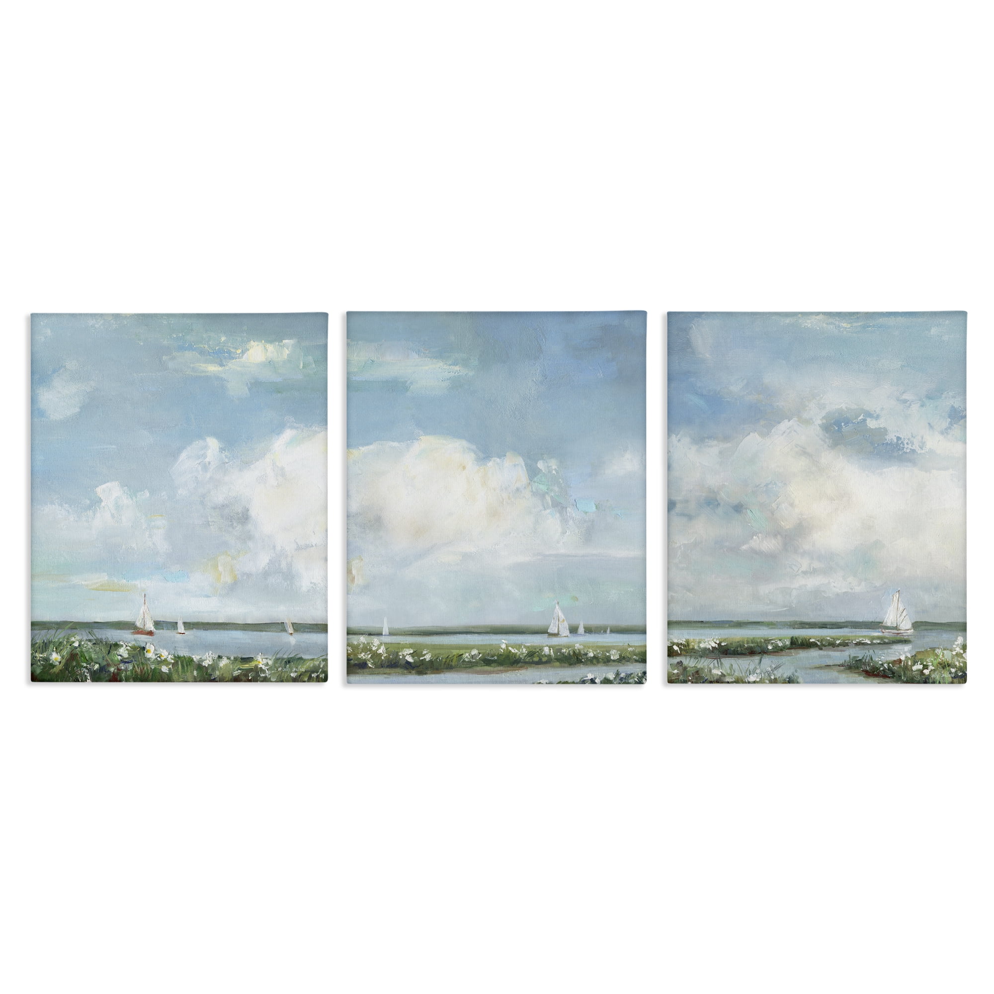 Stupell Industries Daisies Along Calm Coastline 3 Piece Canvas Wall Art Set, design by Sally Swatland