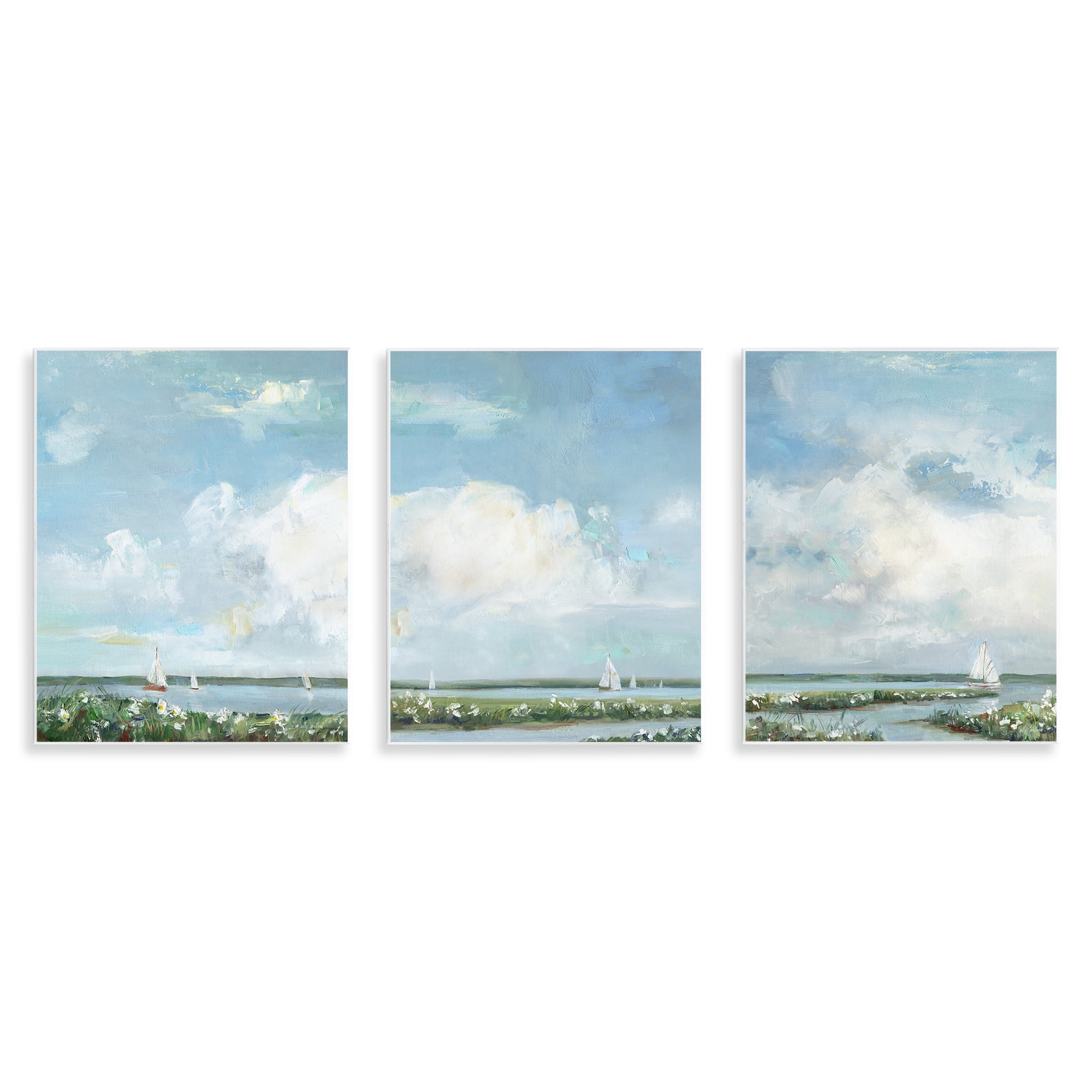 Stupell Industries Daisies Along Calm Coastline 3 Piece Wall Plaque Art Set, design by Sally Swatland