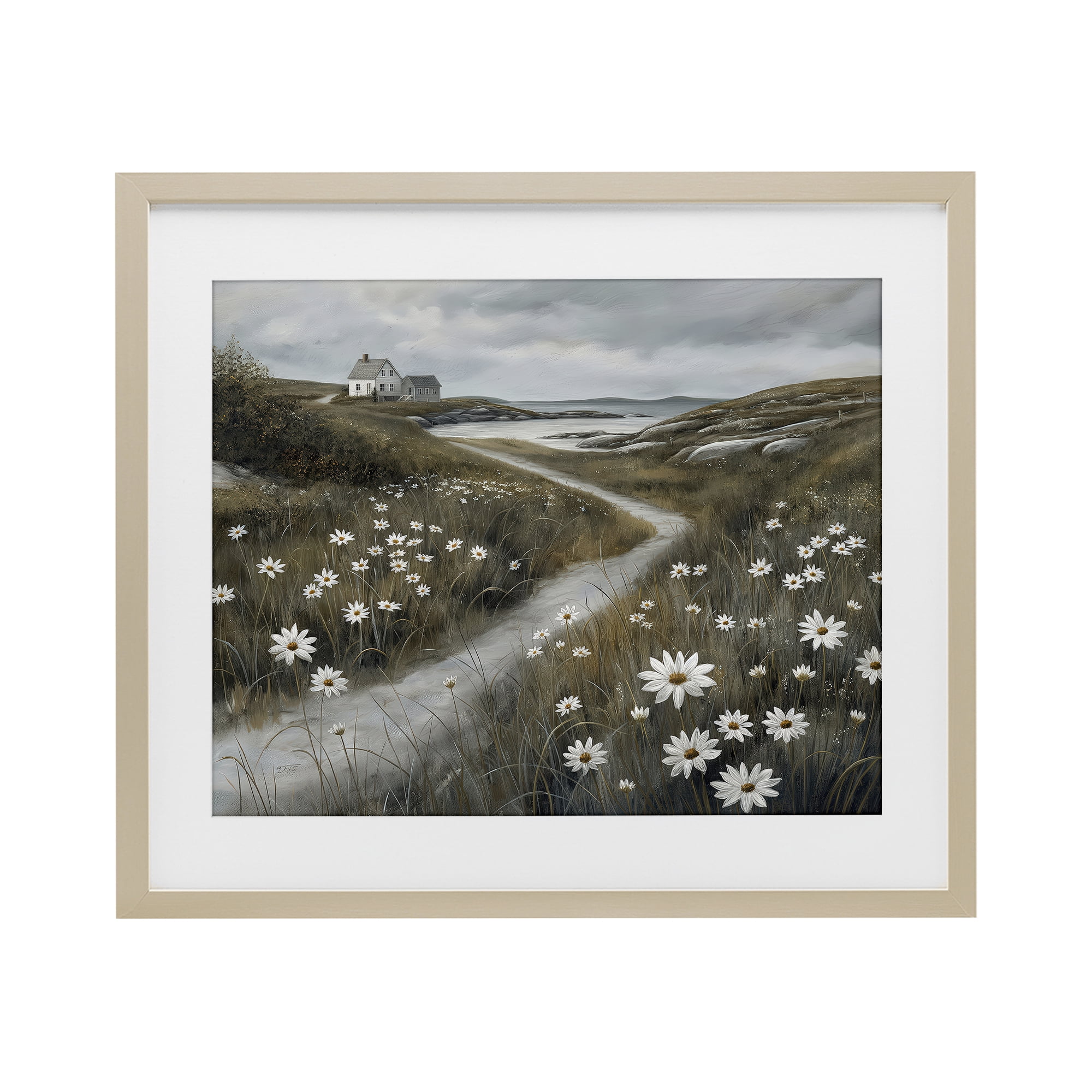 Stupell Industries Daisies Along Coastal Path Birch Framed Print Under Glass, design by Imagine It Images