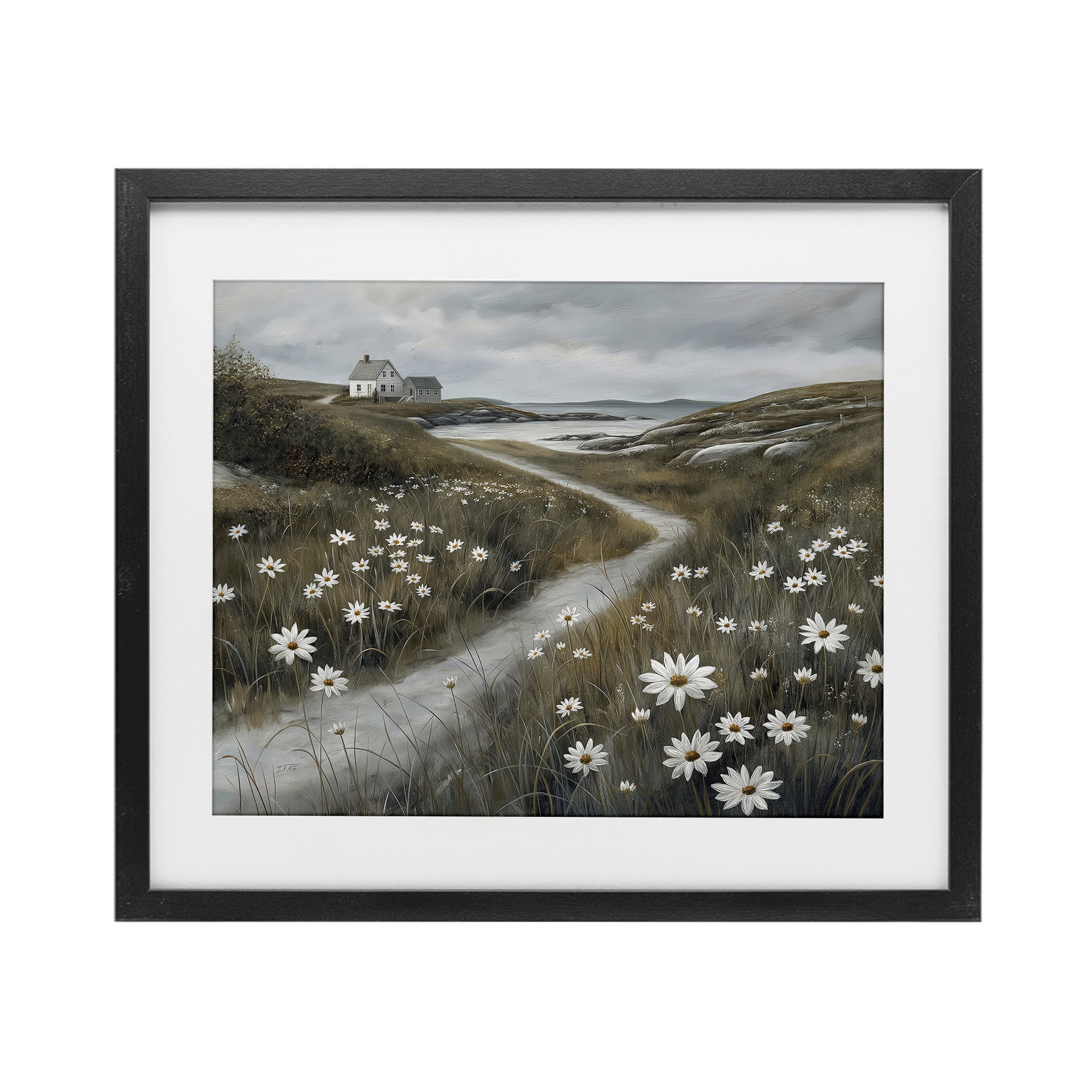 Stupell Industries Daisies Along Coastal Path Black Framed Print Under Glass, design by Imagine It Images