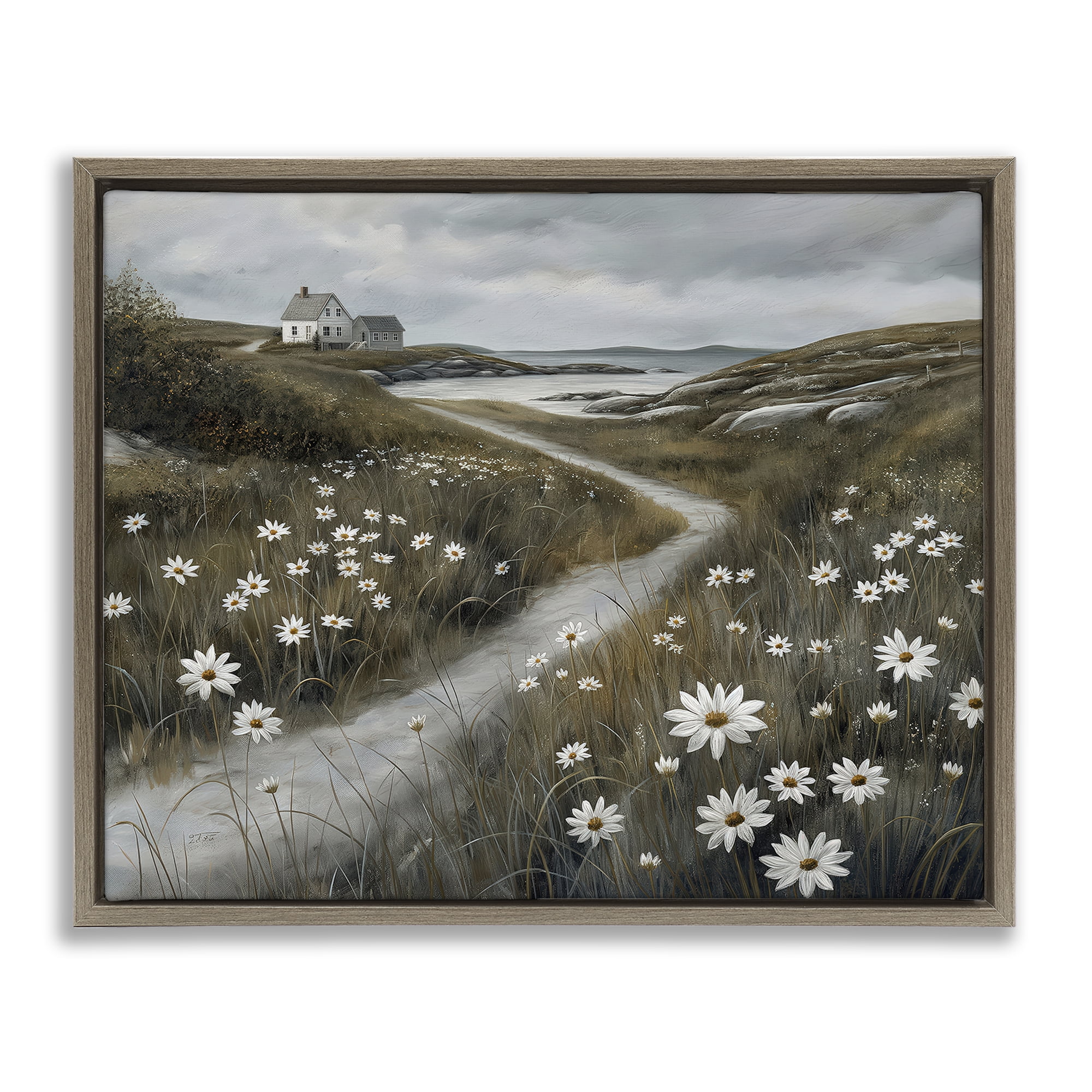 Stupell Industries Daisies Along Coastal Path Brown Framed Floater Canvas Wall Art, design by Imagine It Images