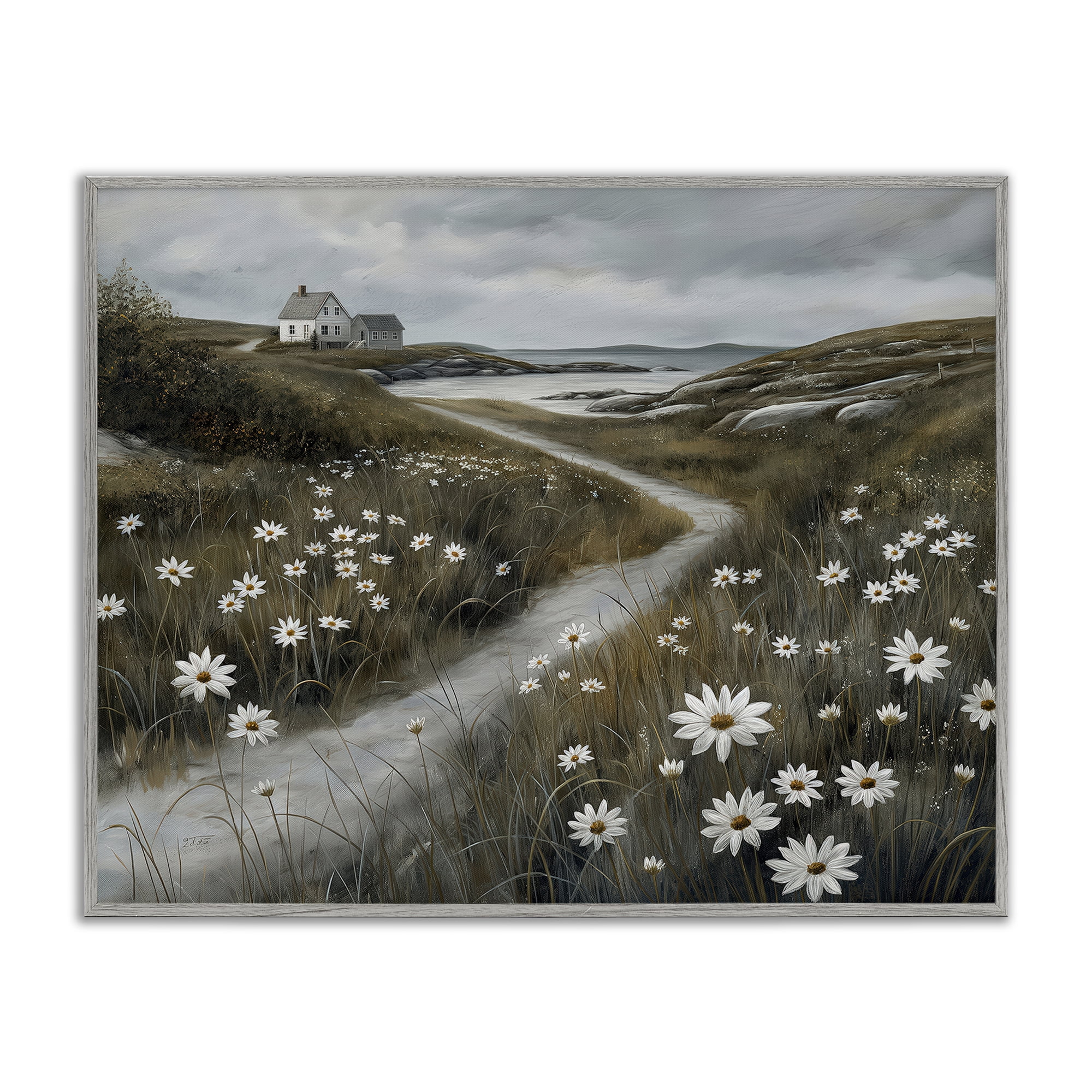 Stupell Industries Daisies Along Coastal Path Gray Framed Giclee Art, design by Imagine It Images