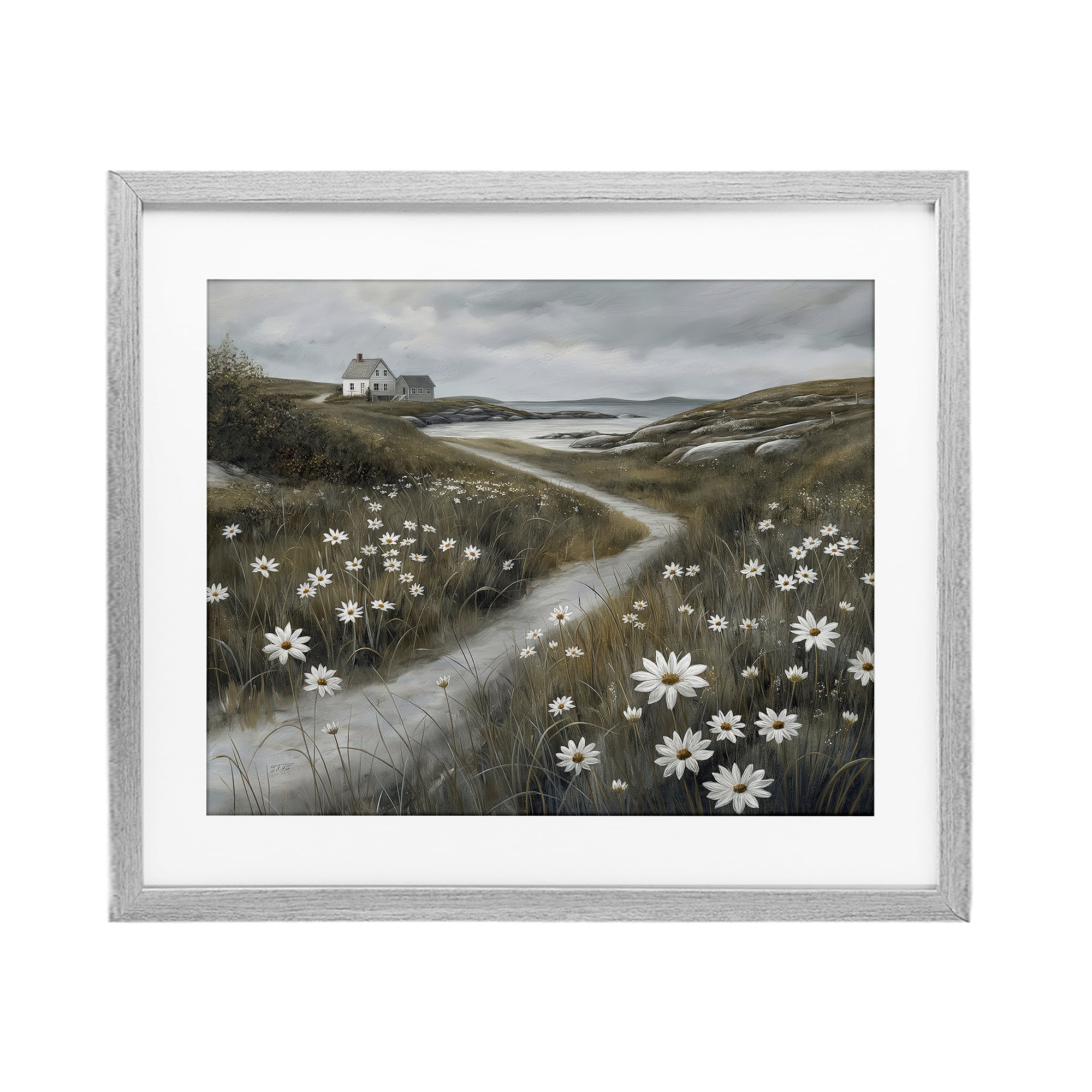 Stupell Industries Daisies Along Coastal Path Gray Framed Print Under Glass, design by Imagine It Images