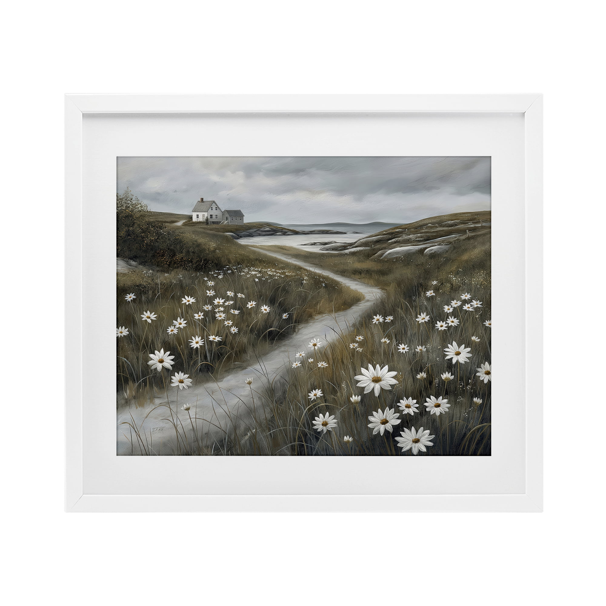 Stupell Industries Daisies Along Coastal Path White Framed Print Under Glass, design by Imagine It Images