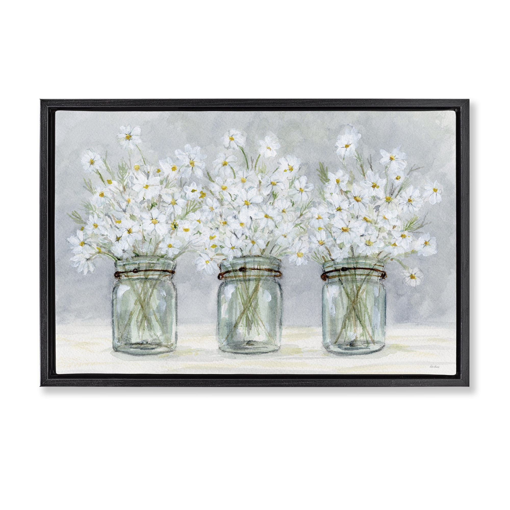 Stupell Industries Daisies In Jars Botanical & Floral Painting Black Floater Framed Art Print Wall Art, 25 x 17