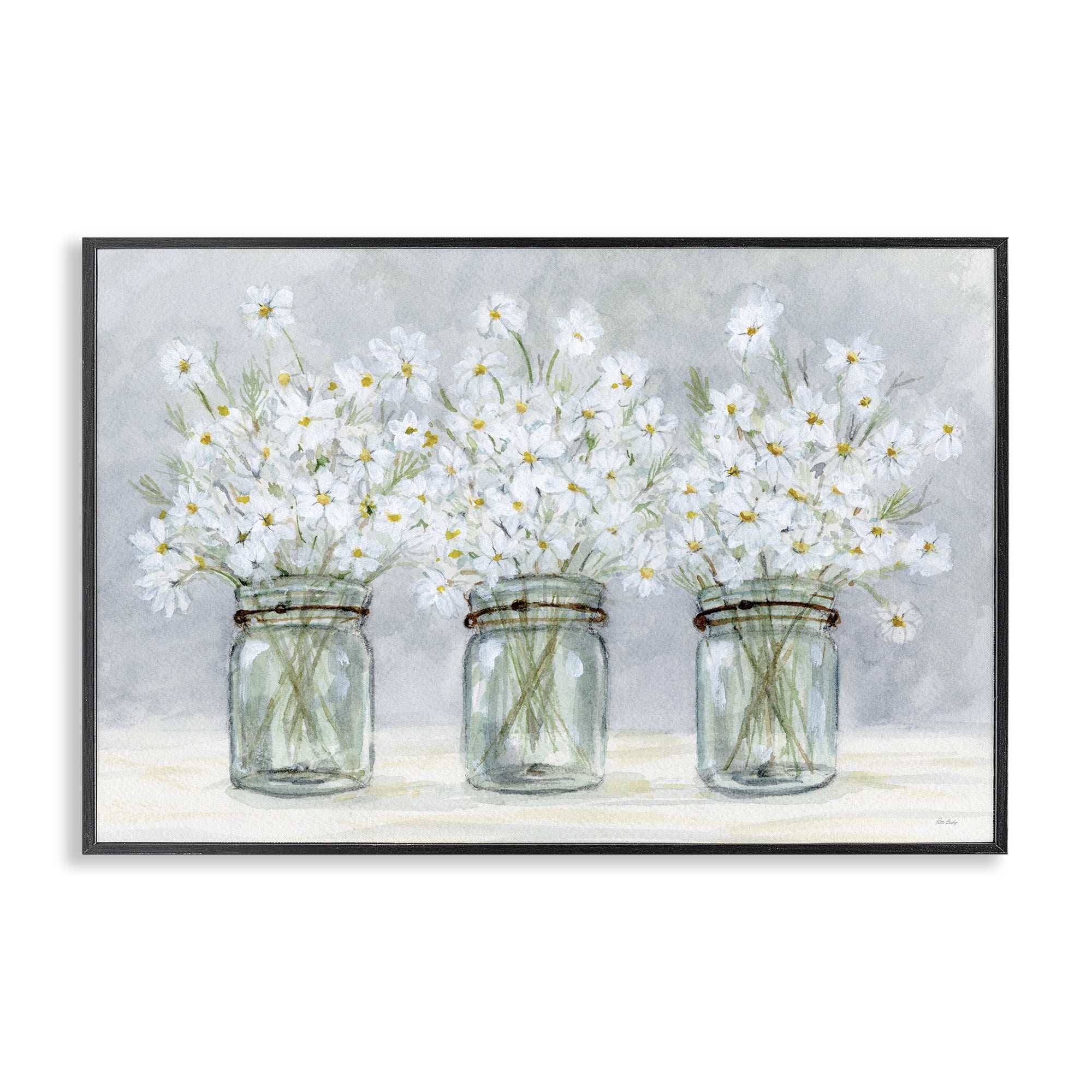 Stupell Industries Daisies In Jars Botanical & Floral Painting Black Framed Art Print Wall Art, 24 x 16