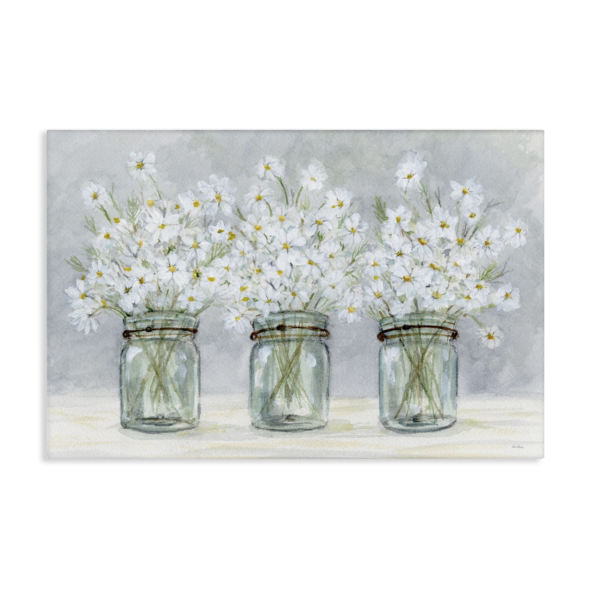 Stupell Industries Daisies In Jars Botanical & Floral Painting Gallery Wrapped Canvas Art Print Wall Art, 24 x 16