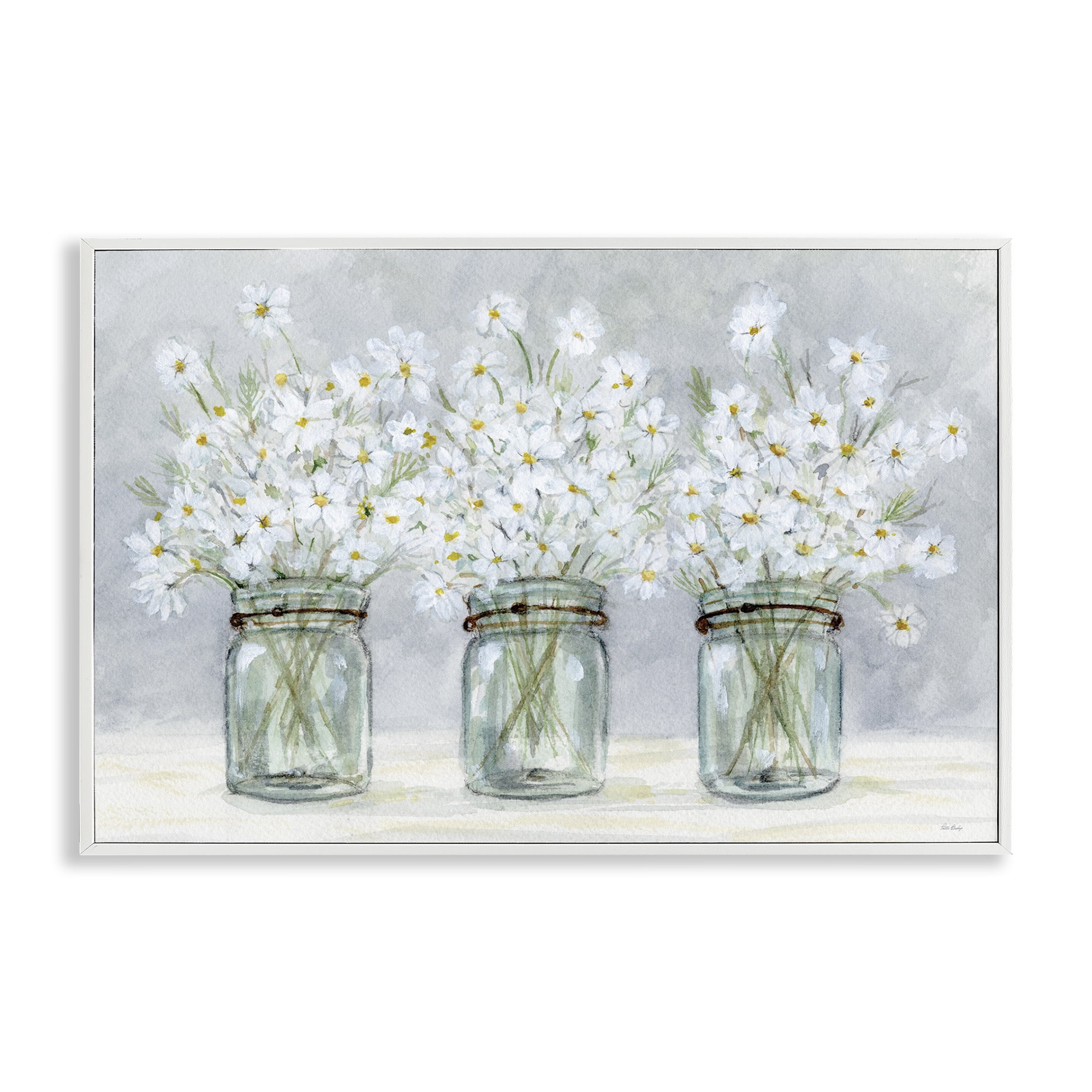 Stupell Industries Daisies In Jars Botanical & Floral Painting White Framed Art Print Wall Art, 30 x 20