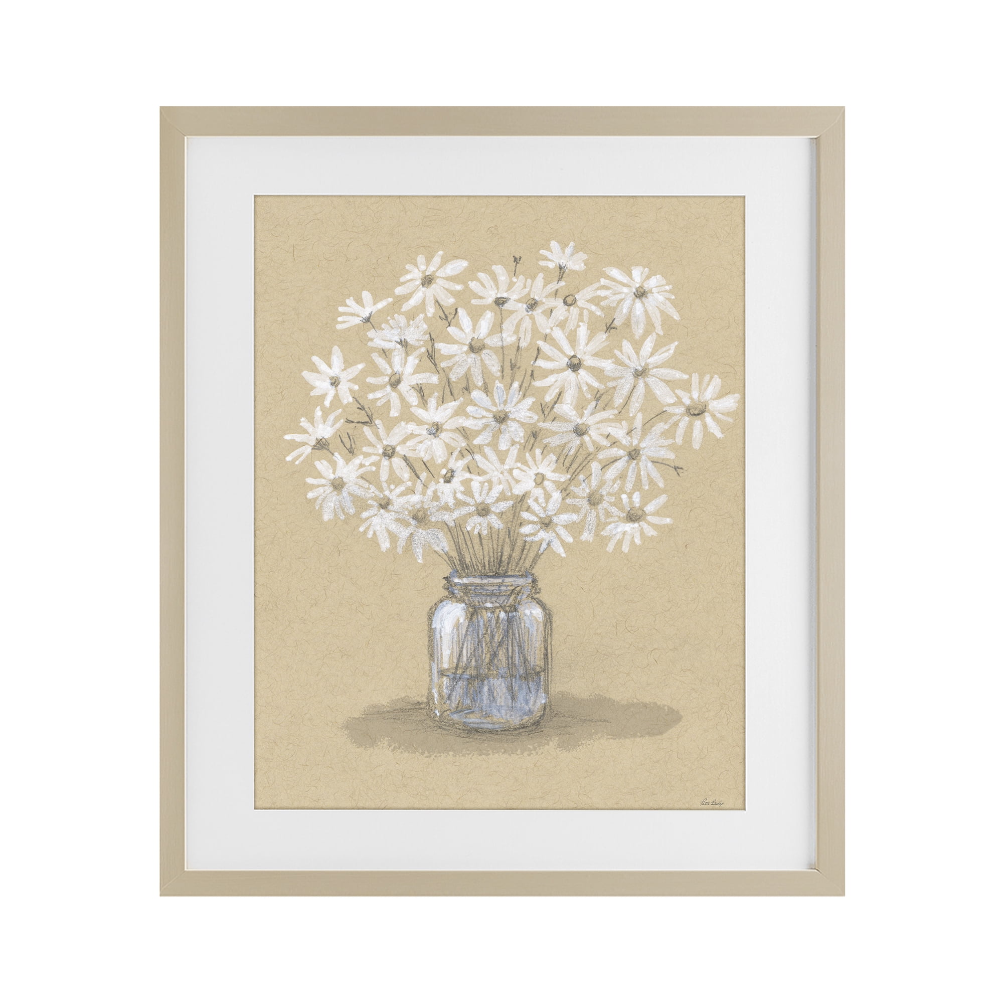 Stupell Industries Daisies Jar Drawing Birch Framed Print Under Glass, design by Patti Bishop