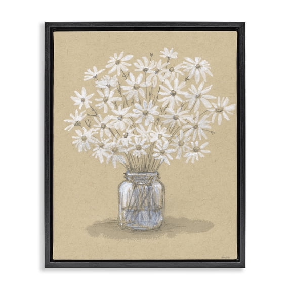Stupell Industries Farmhouse Daisies Jar Drawing Black Floating Frame Canvas Art, 17 x 21, by Patti Bishop