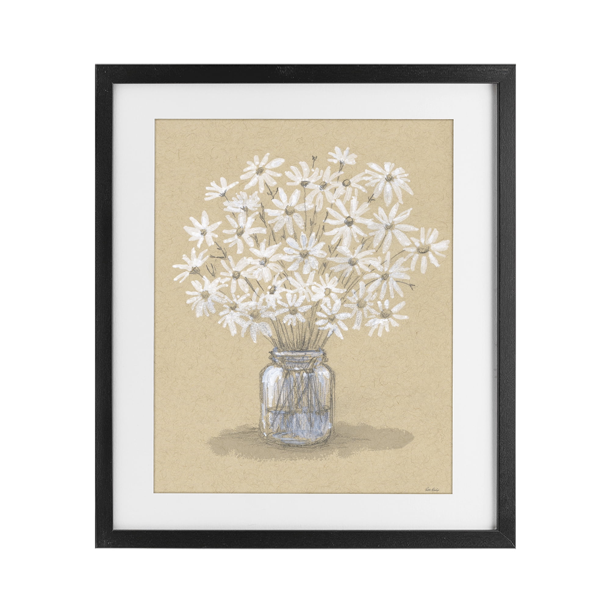 Stupell Industries Daisies Jar Drawing Black Framed Print Under Glass, design by Patti Bishop
