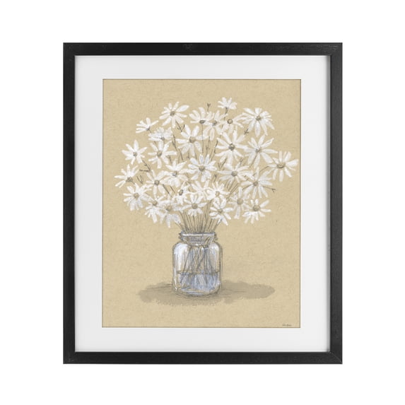 Stupell Industries Farmhouse Daisies Jar Drawing Black Framed Print Under Glass, 13 x 16, by Patti Bishop