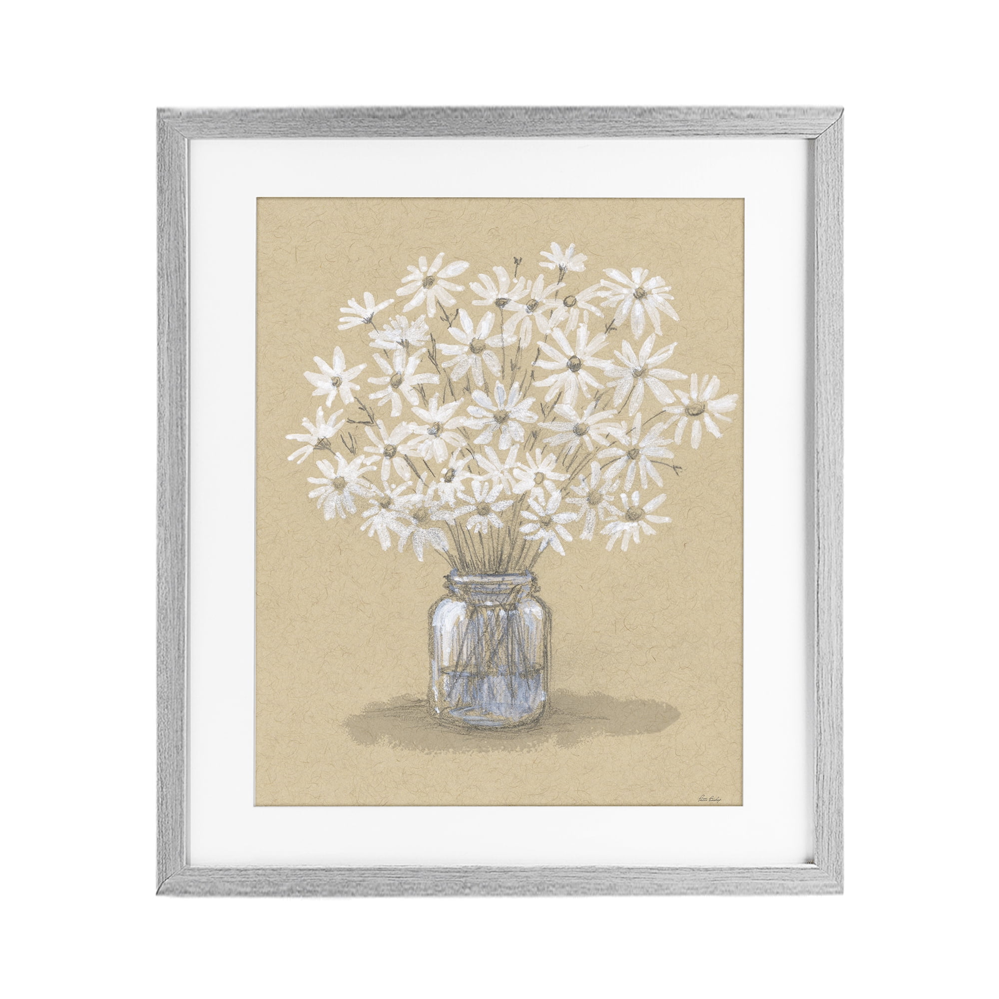 Stupell Industries Daisies Jar Drawing Gray Framed Print Under Glass, design by Patti Bishop