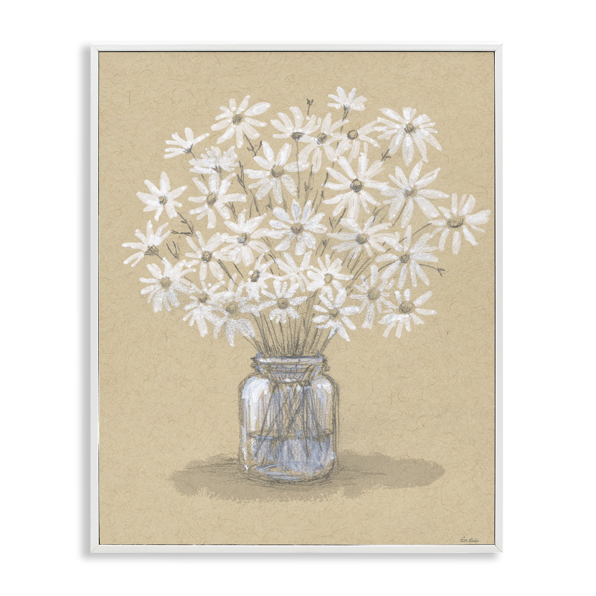 Stupell Industries Daisies Jar Drawing White Framed Giclee Art, design by Patti Bishop