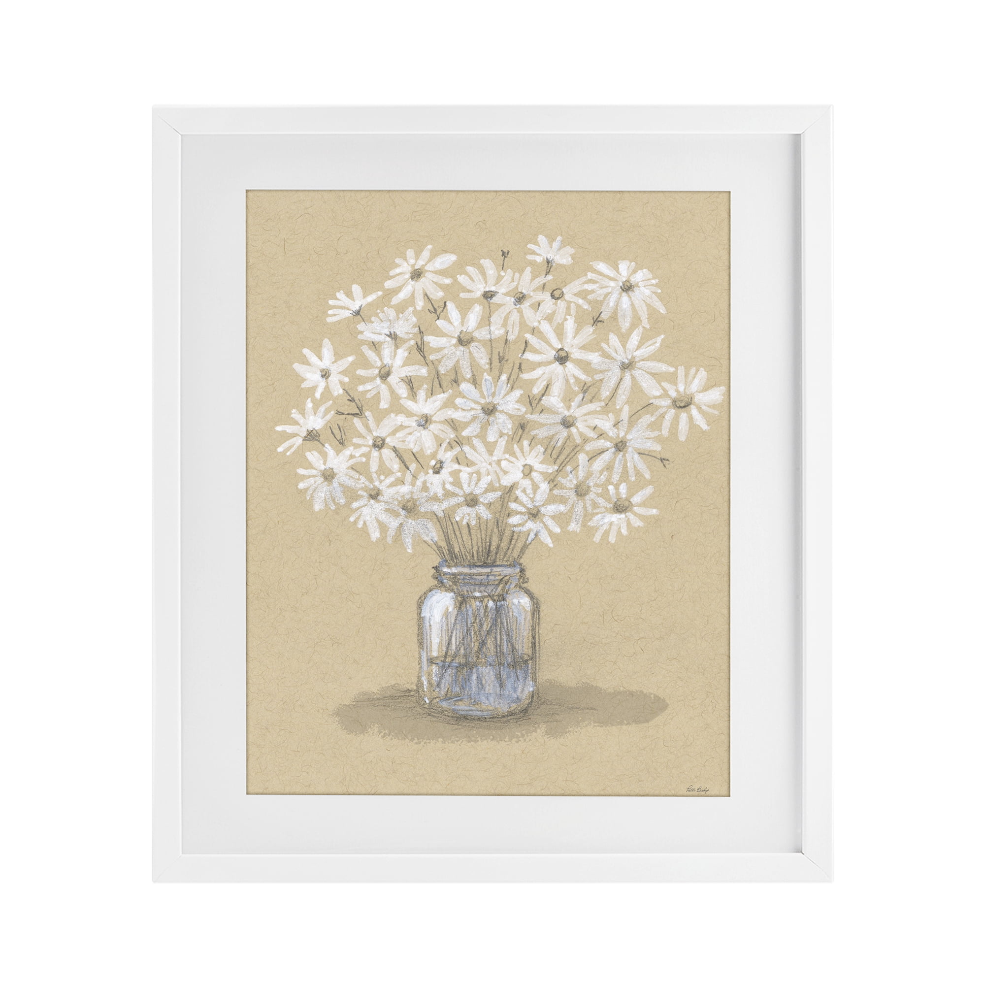 Stupell Industries Daisies Jar Drawing White Framed Print Under Glass, design by Patti Bishop