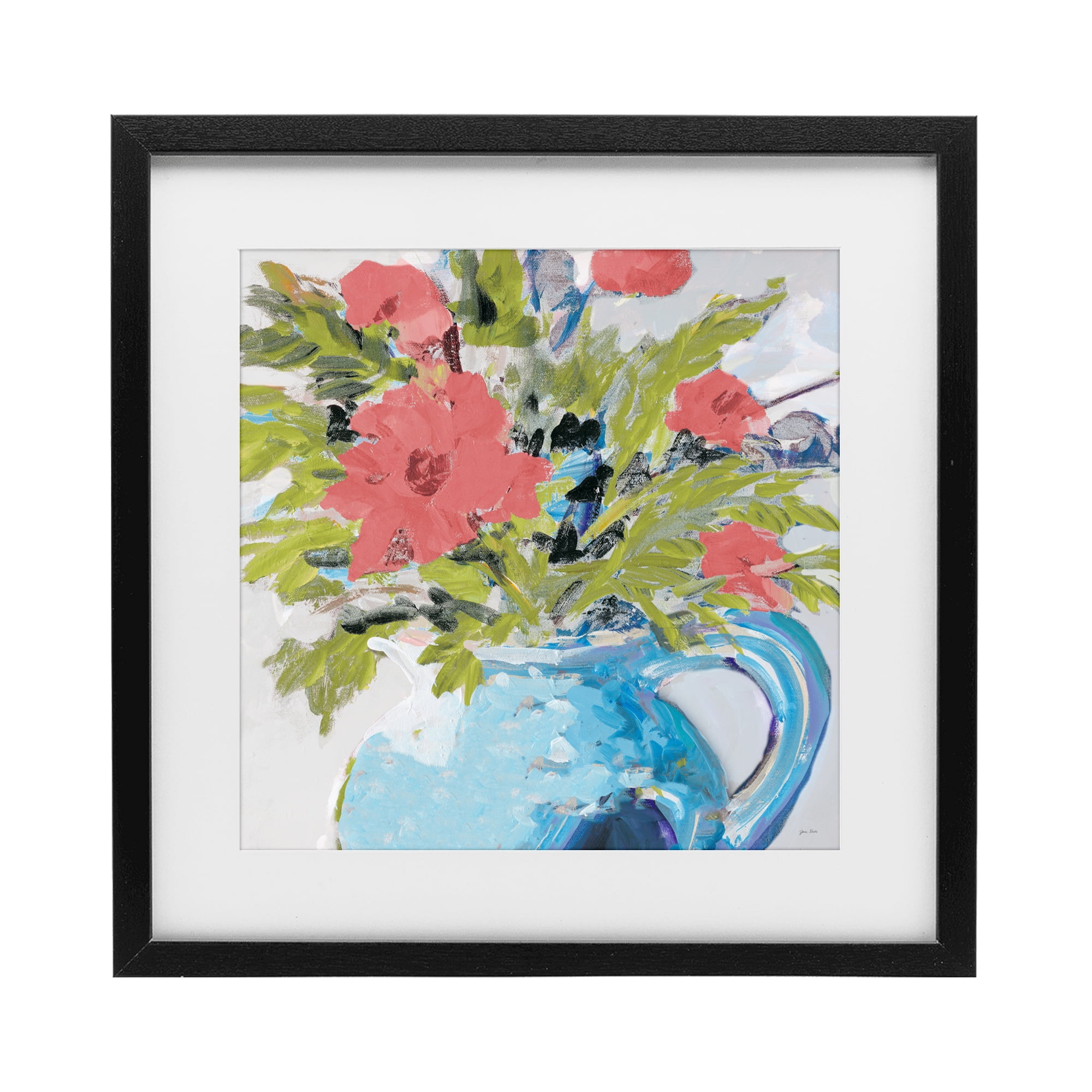 Stupell Industries Daisies in Blue Vase Black Framed Print Under Glass, design by Jane Slivka