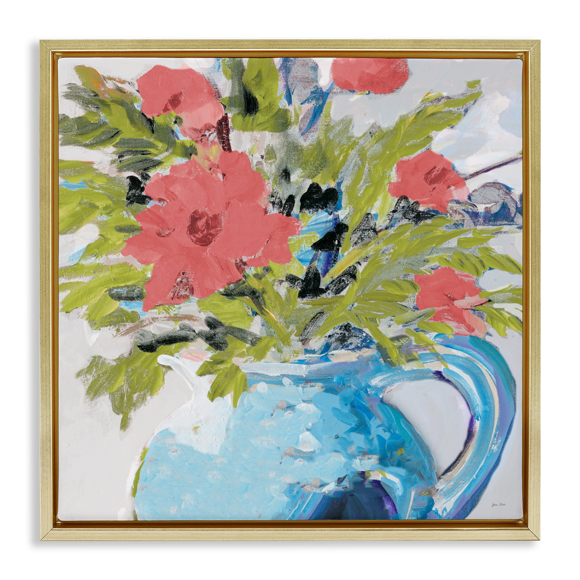 Stupell Industries Daisies in Blue Vase Gold Framed Floater Canvas Wall Art, design by Jane Slivka