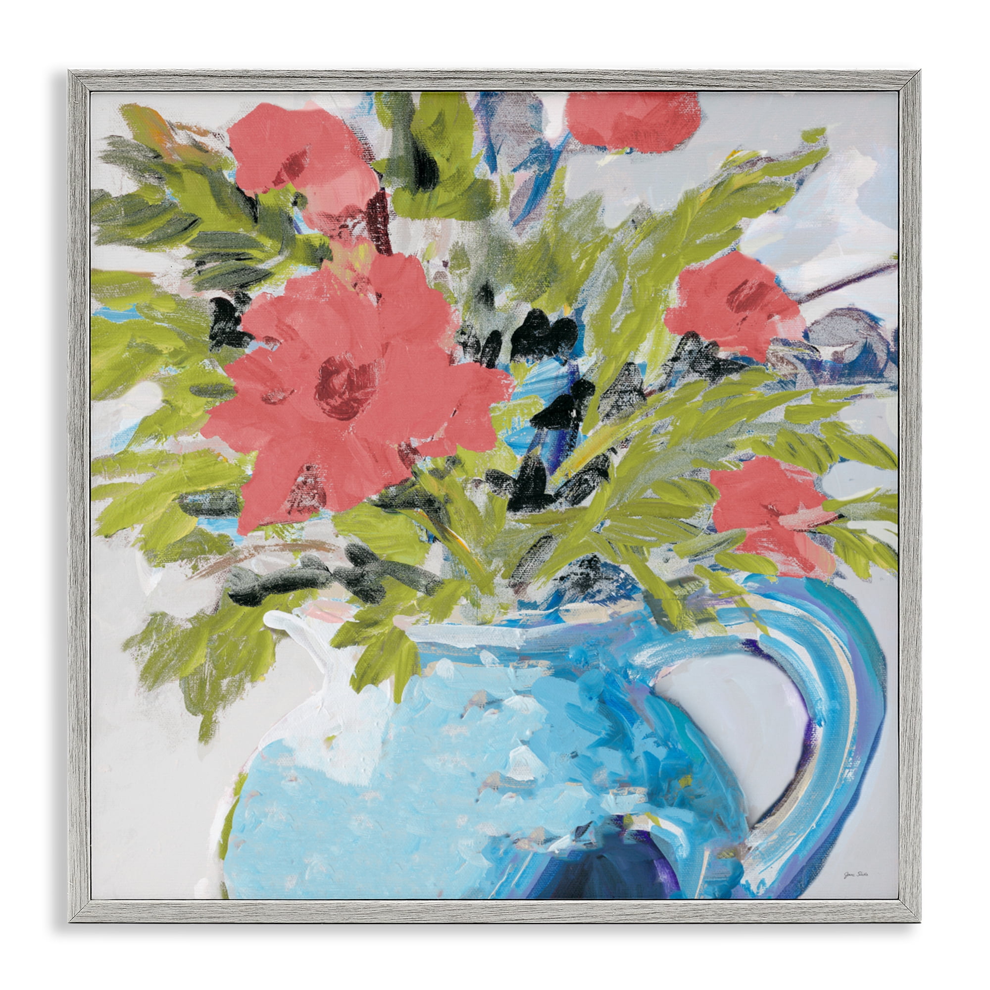 Stupell Industries Daisies in Blue Vase Gray Framed Giclee Art, design by Jane Slivka