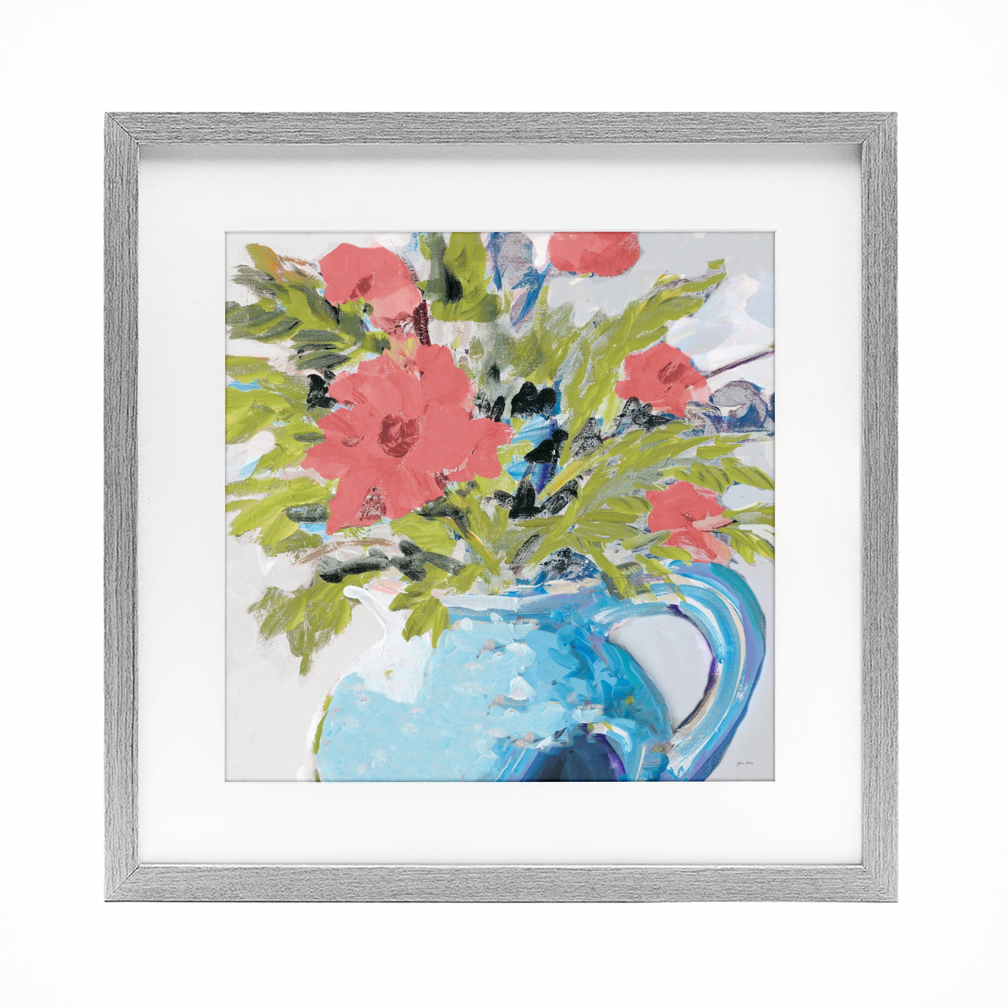 Stupell Industries Daisies in Blue Vase Gray Framed Print Under Glass, design by Jane Slivka